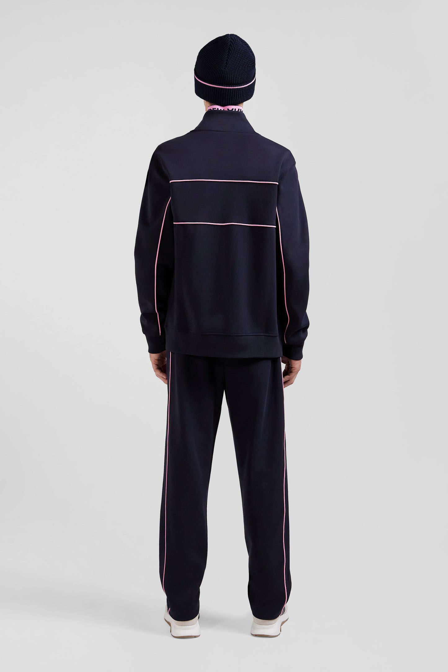 Regular navy zipped high neck sweatshirt with pink piping