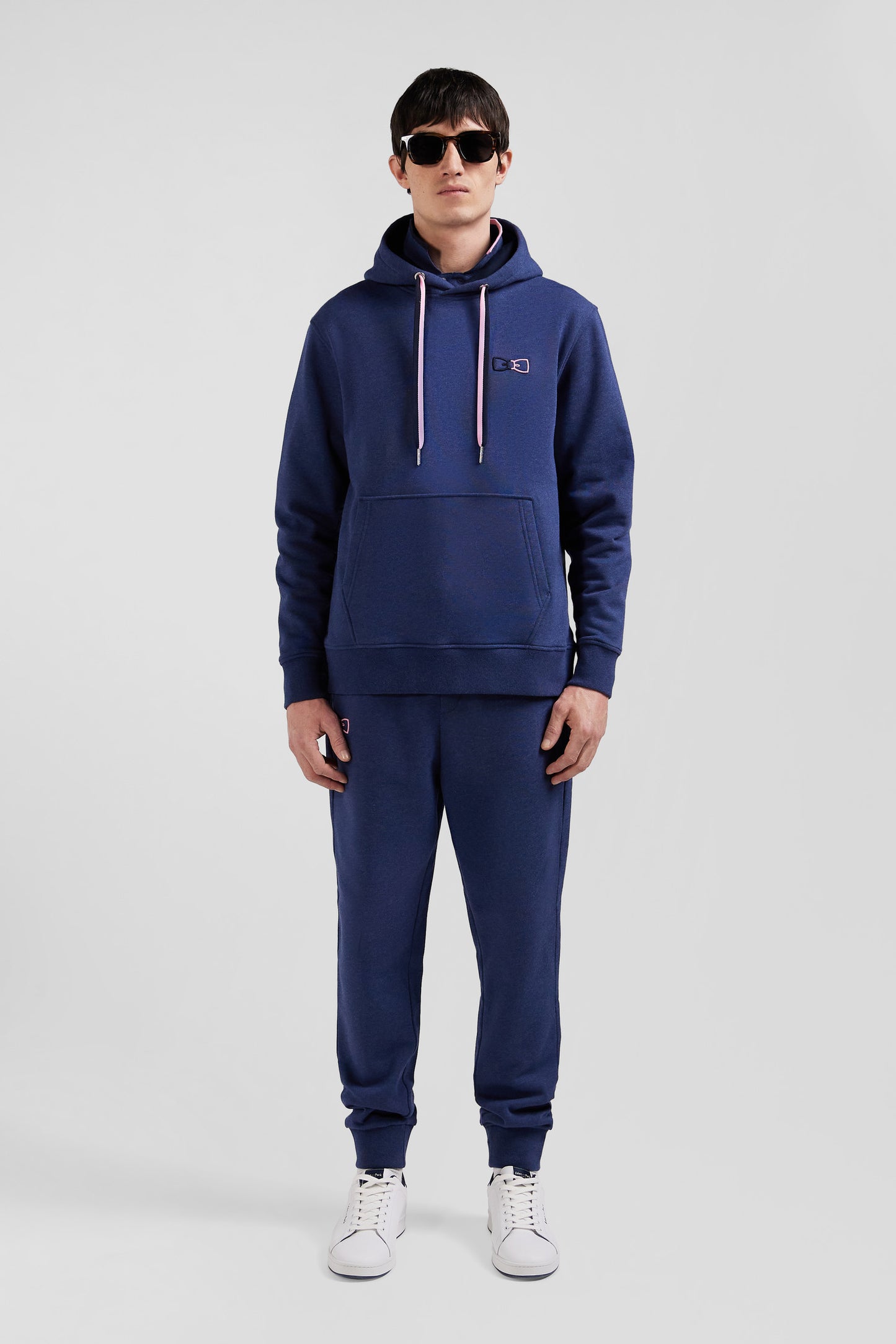 Relaxed navy blue cotton hoodie