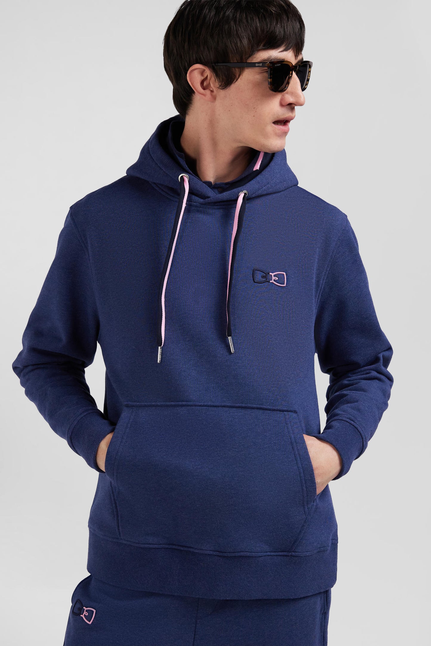 Relaxed navy blue cotton hoodie