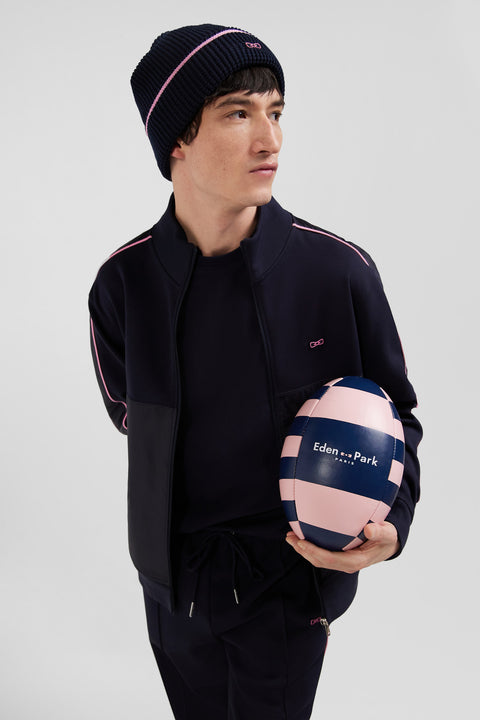 Regular navy blue zipped cotton blend sweatshirt - Image 3