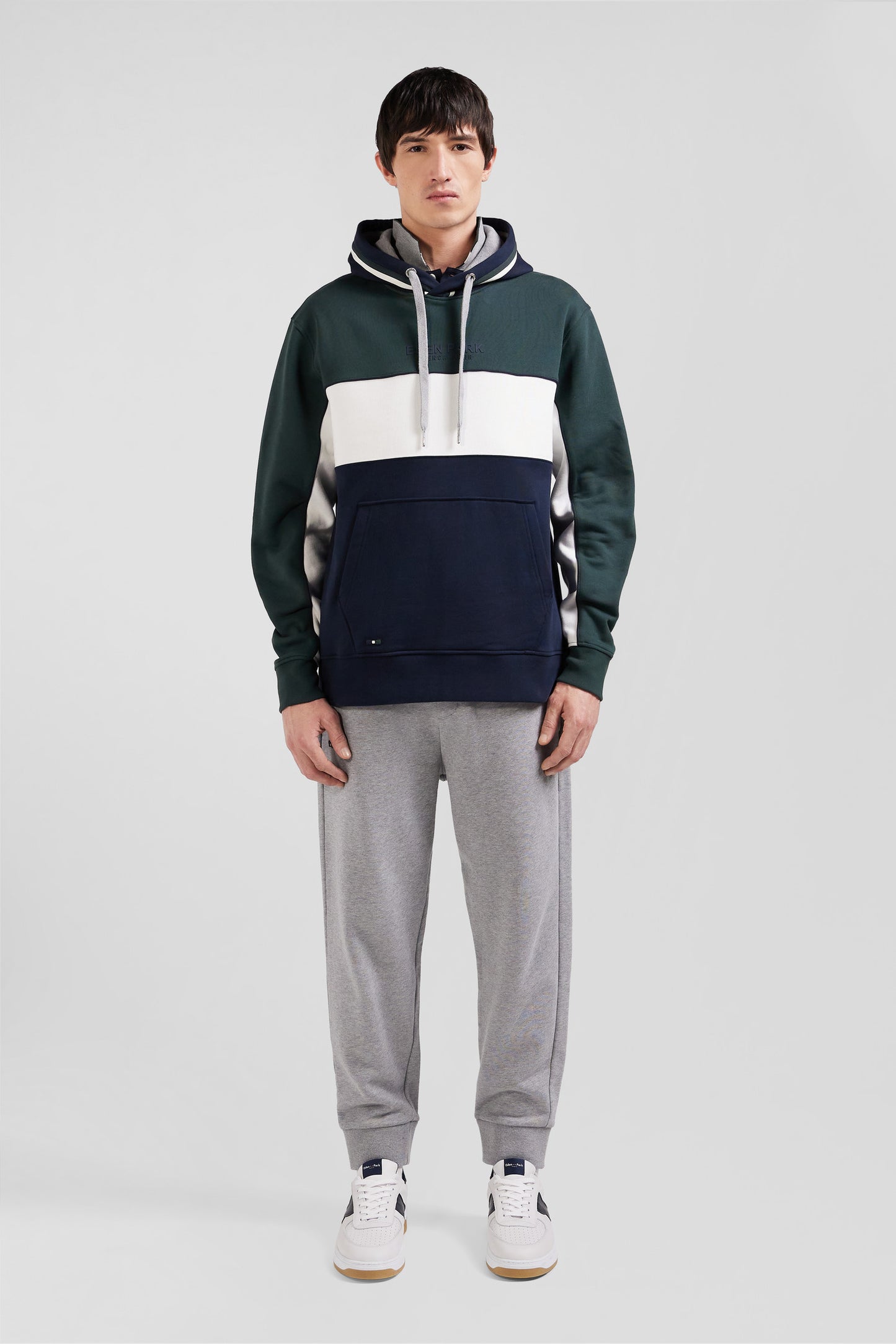 Relaxed green tricolor cotton hoodie