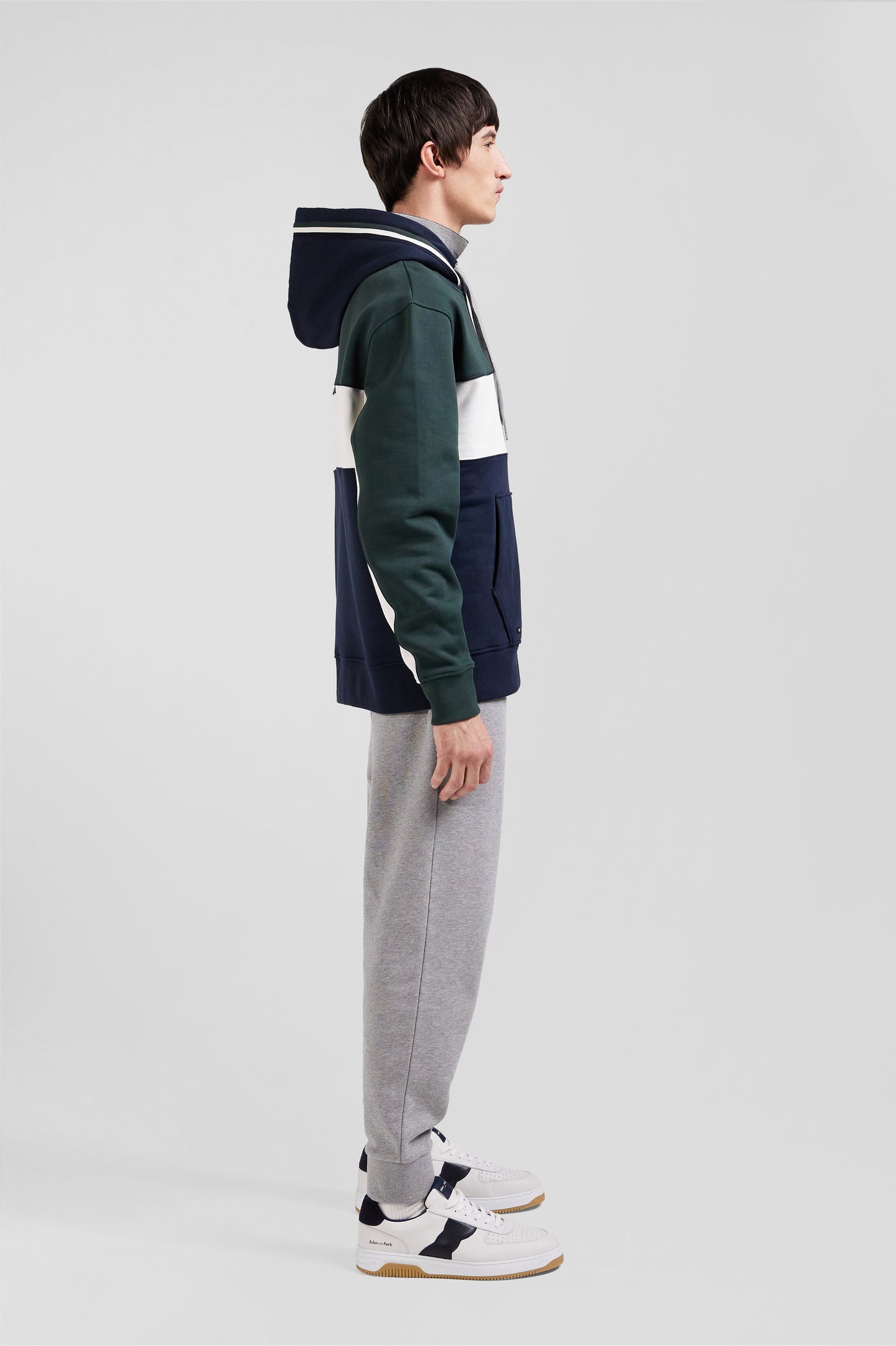 Relaxed green tricolor cotton hoodie