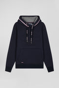 Relaxed navy blue cotton blend hoodie with padded embroidery