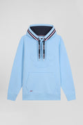 Relaxed sky blue cotton blend hoodie with padded embroidery