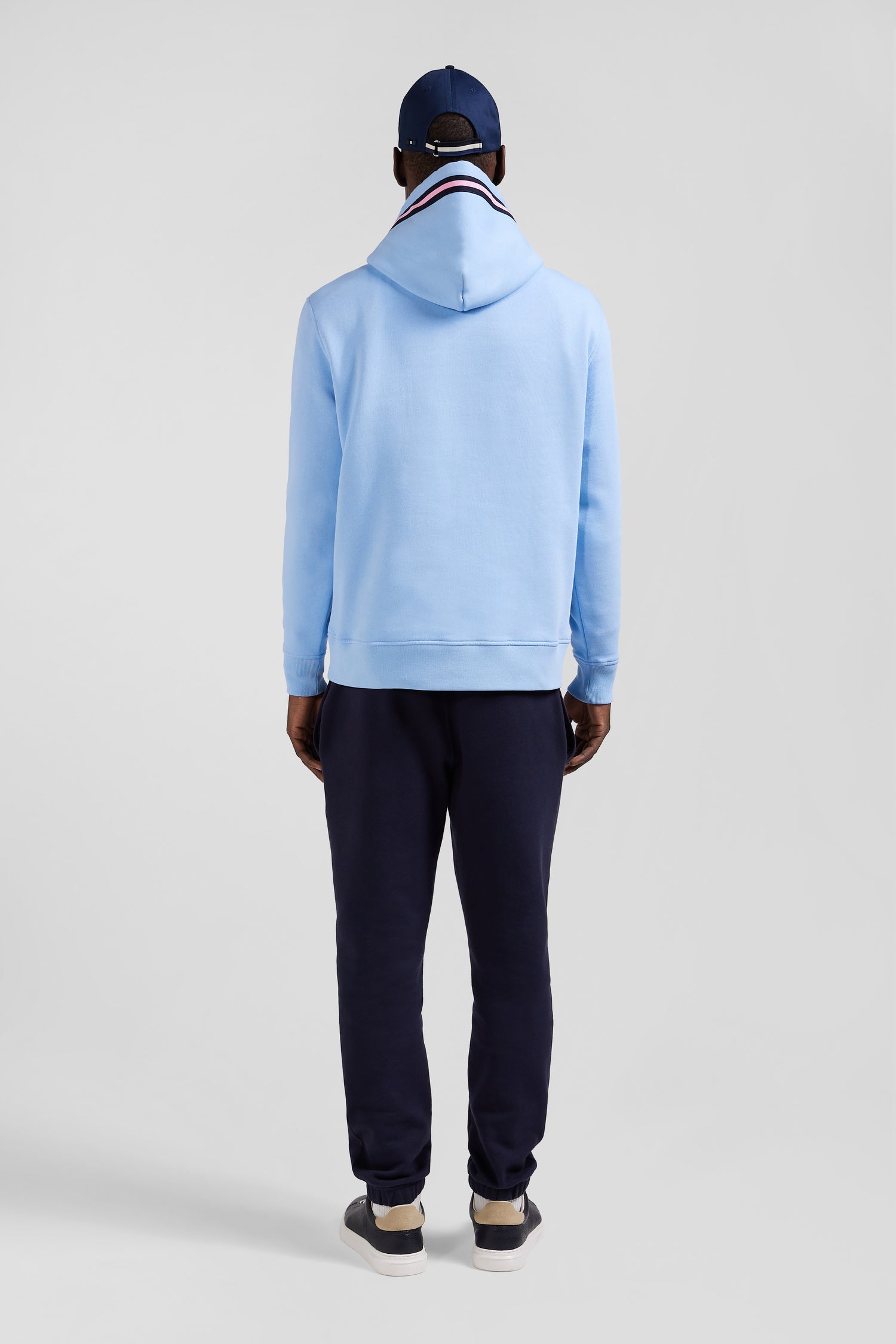 Relaxed sky blue cotton blend hoodie with padded embroidery