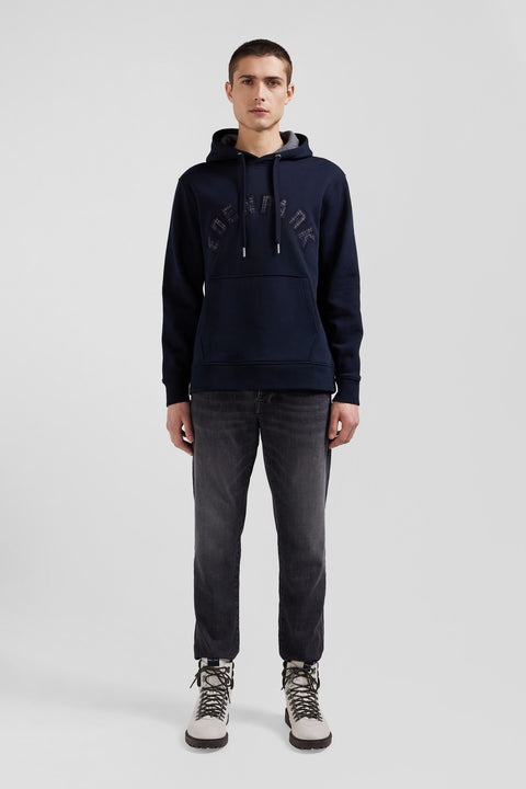 Relaxed navy blue cotton blend hoodie - Image 1