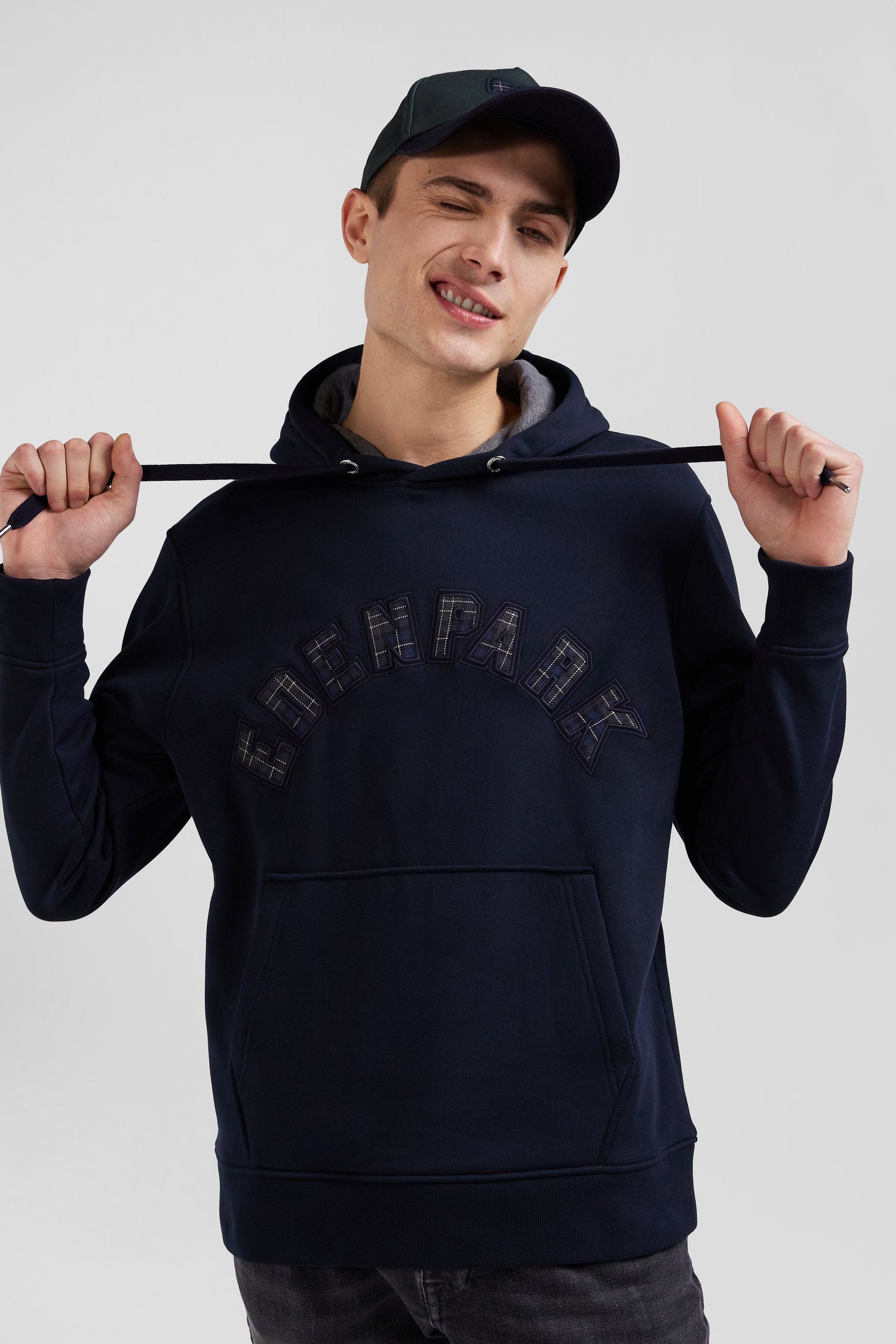 Sweatshirt à capuche en coton mélangé bleu marine coupe Relaxed