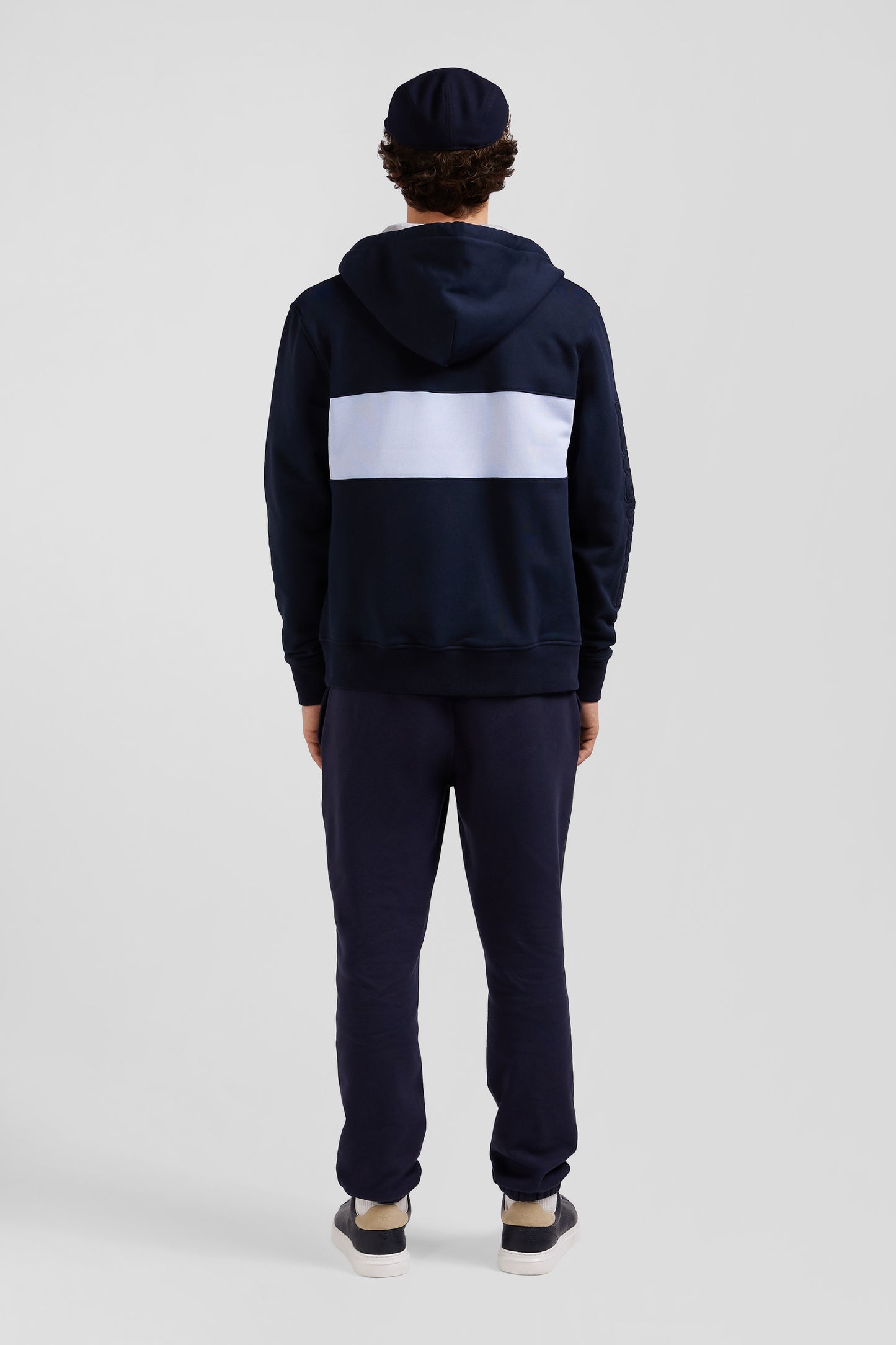 Regular sky blue zipped cotton hoodie