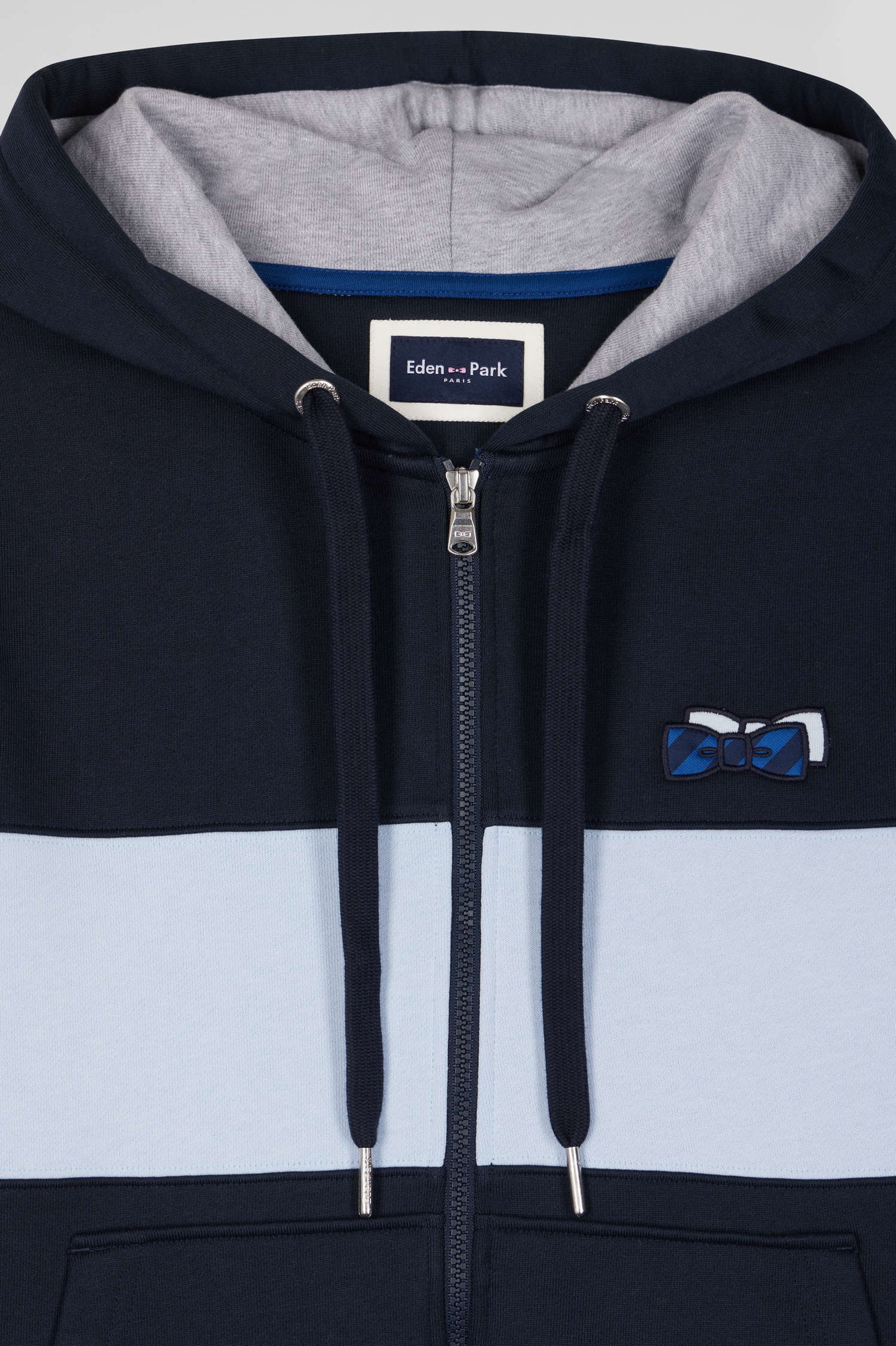 Regular sky blue zipped cotton hoodie