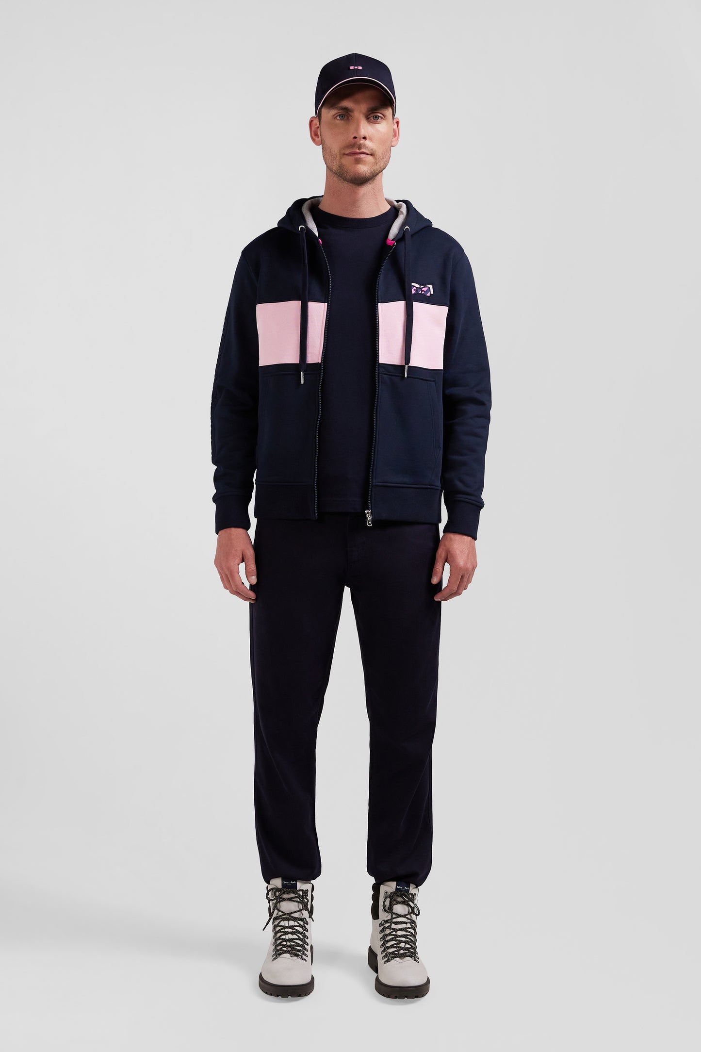 Regular pink zipped cotton hoodie