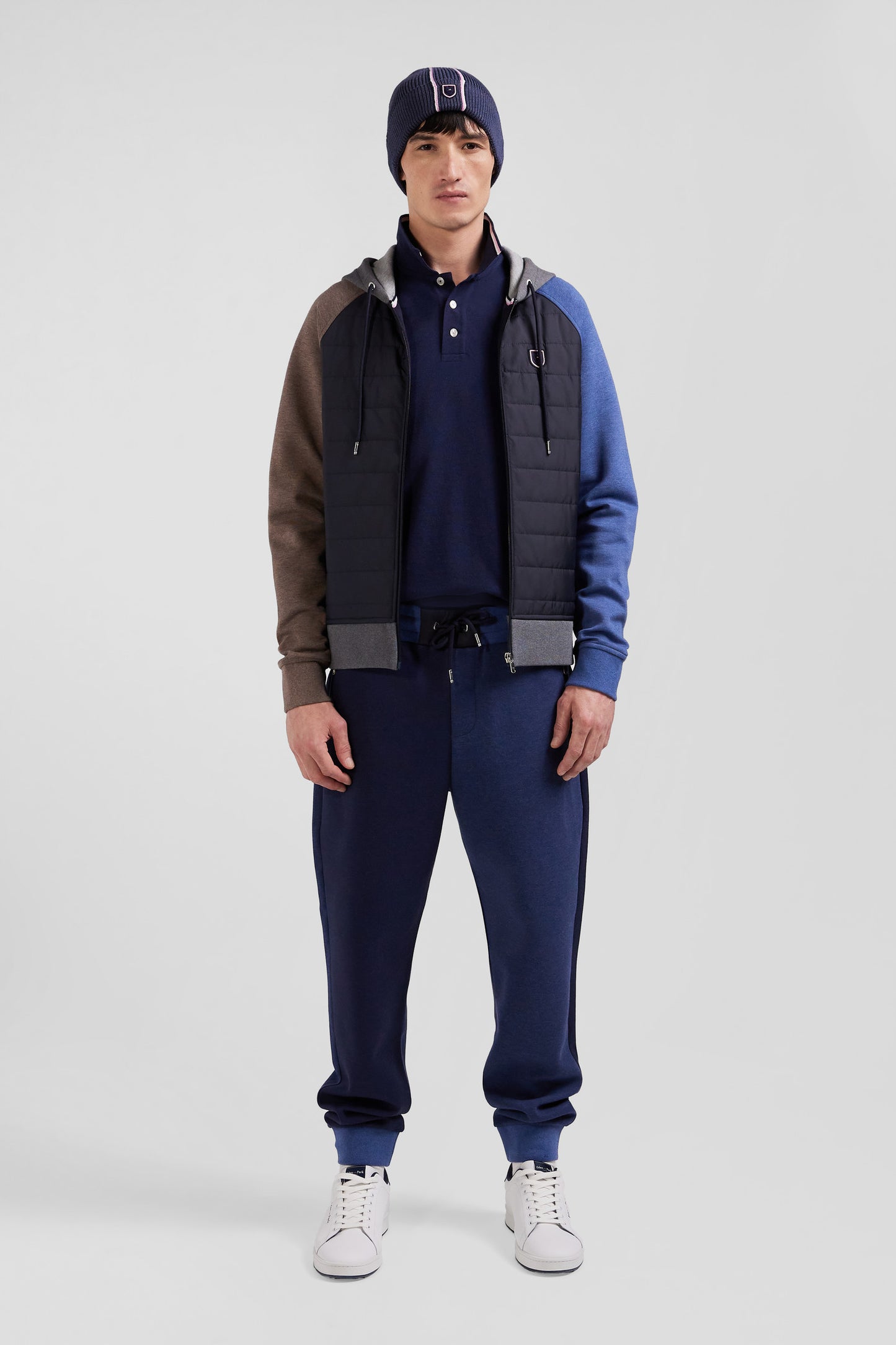 Regular grey cotton blend sweatshirt with padded front