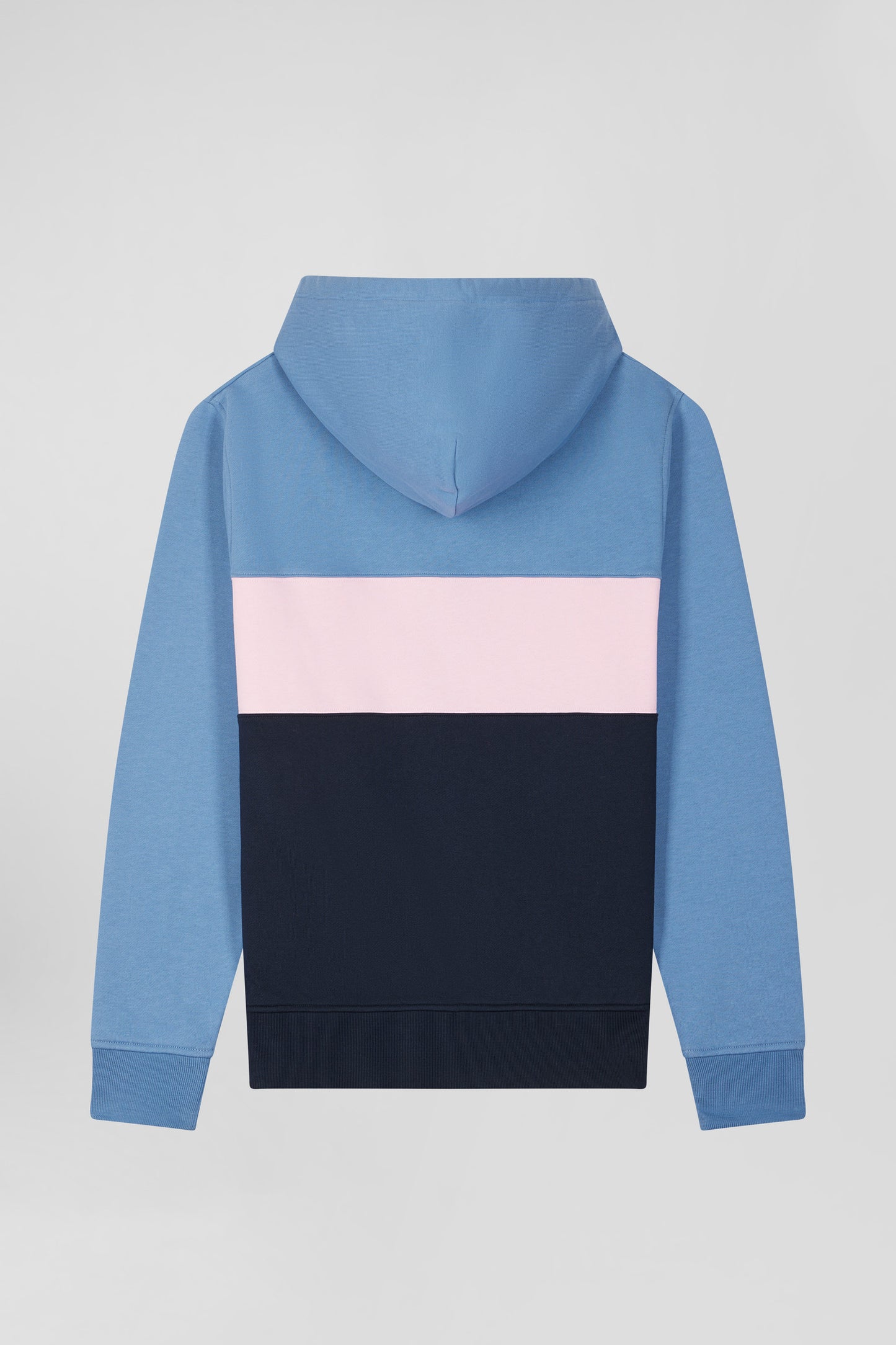 Regular blue colorblock zipped cotton hoodie