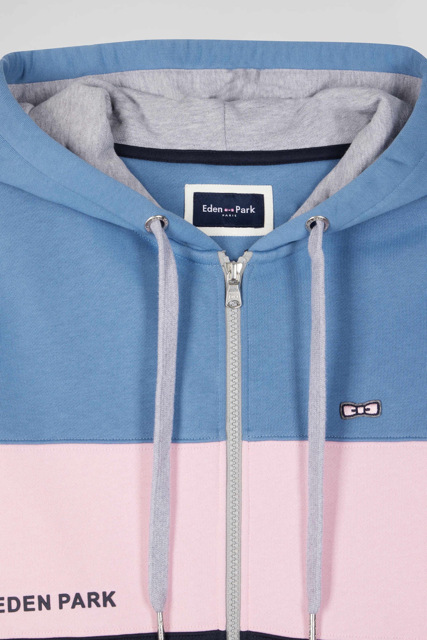 Regular blue colorblock zipped cotton hoodie