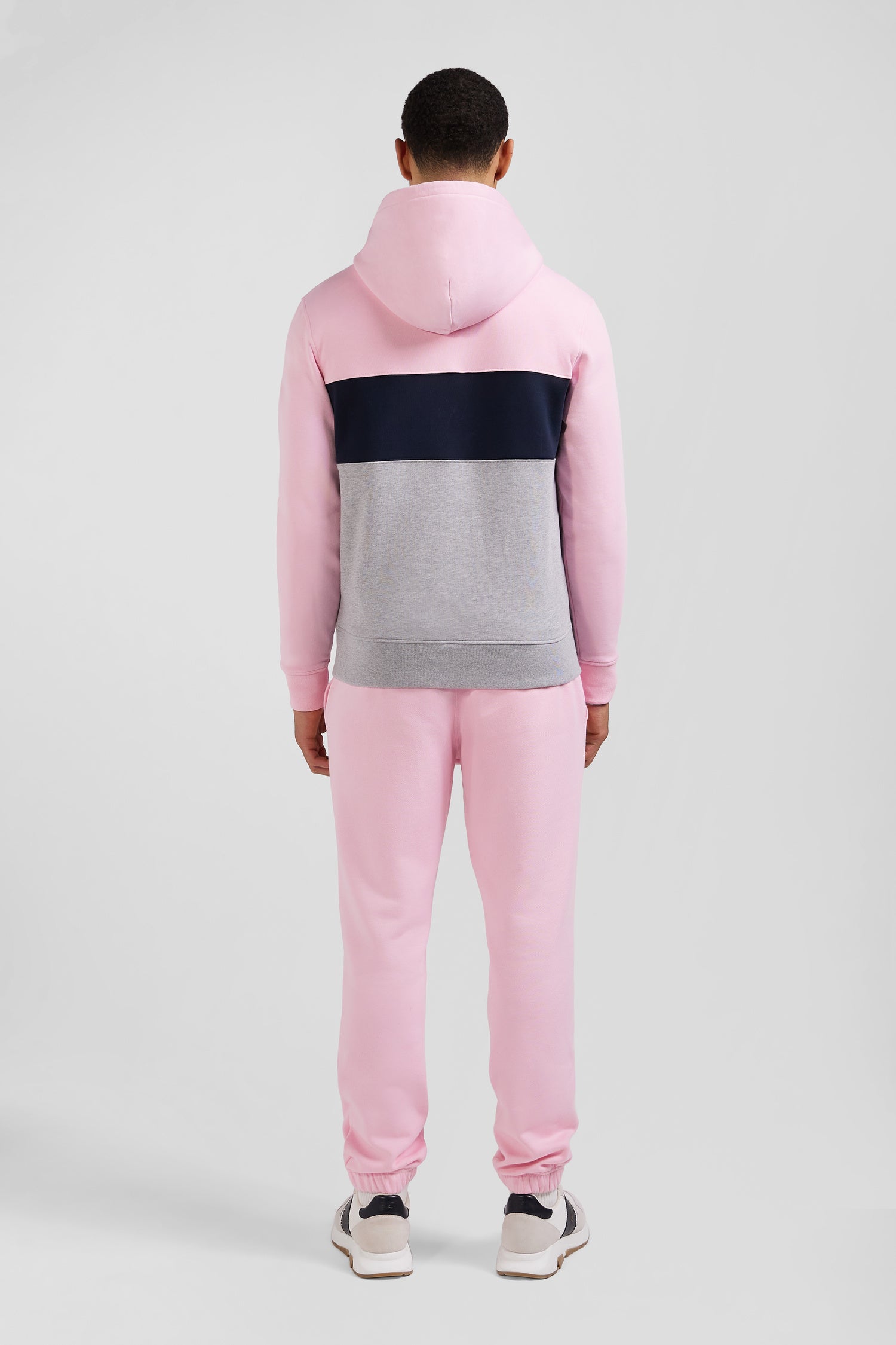 Regular pink colorblock zipped cotton hoodie