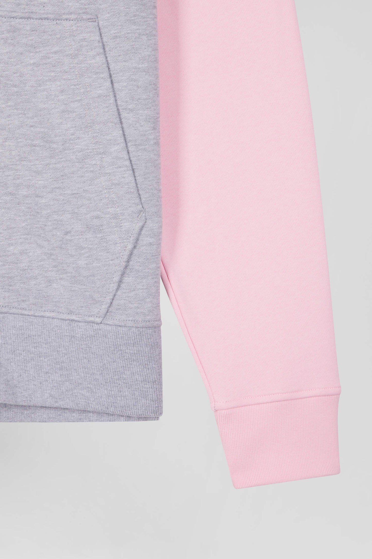 Regular pink colorblock zipped cotton hoodie