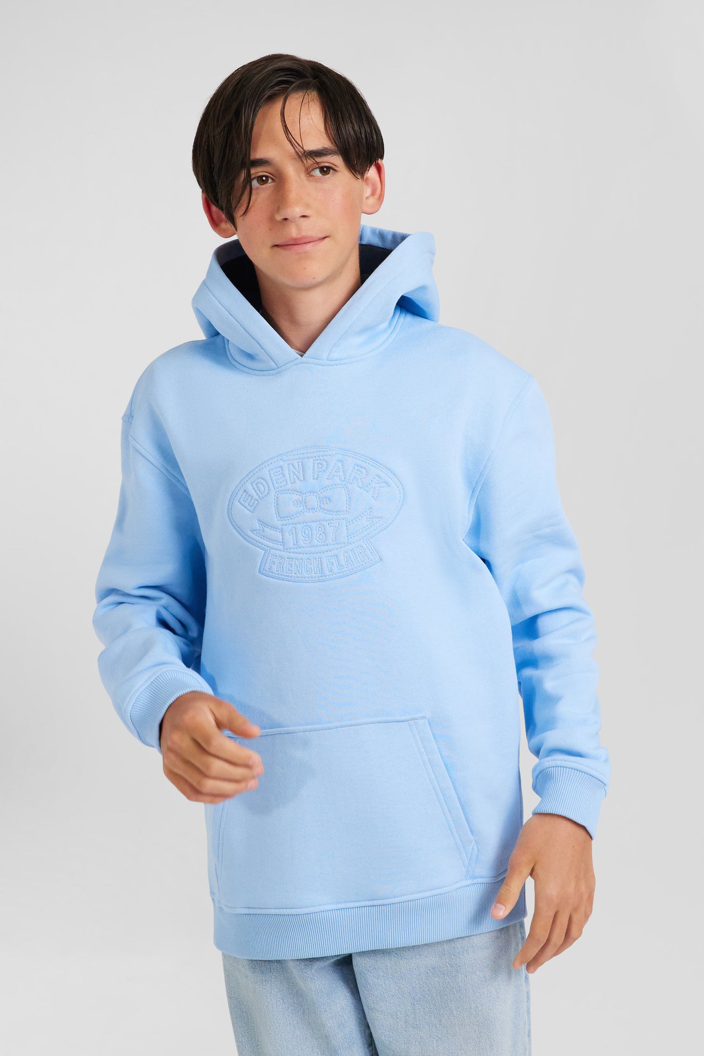 Sweatshirt à capuche en coton mélangé ciel brodé coupe Oversized