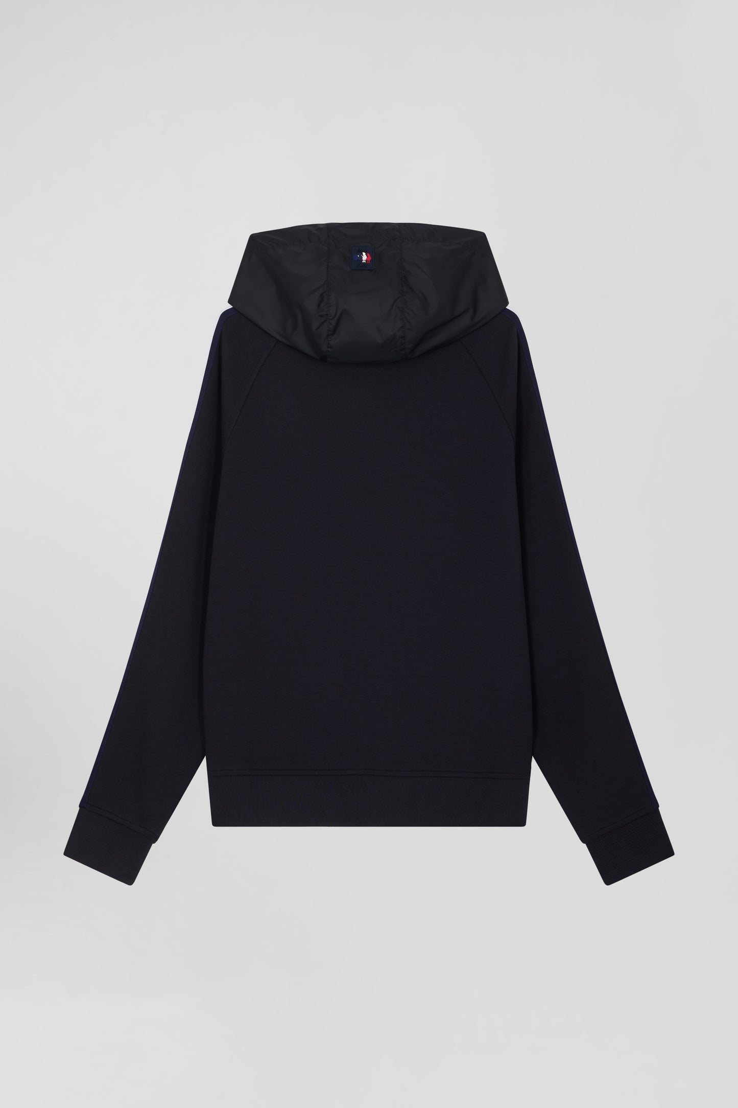 Regular navy blue zipped XV de France cotton blend hoodie