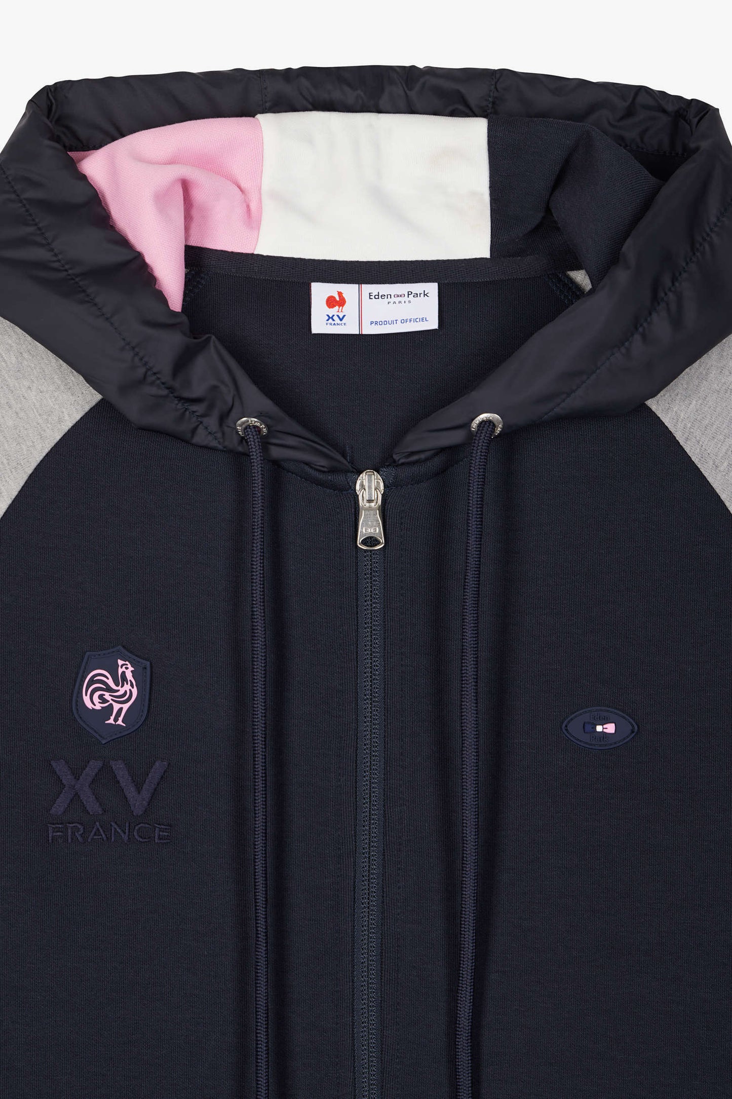 Regular grey zipped XV de France cotton blend hoodie