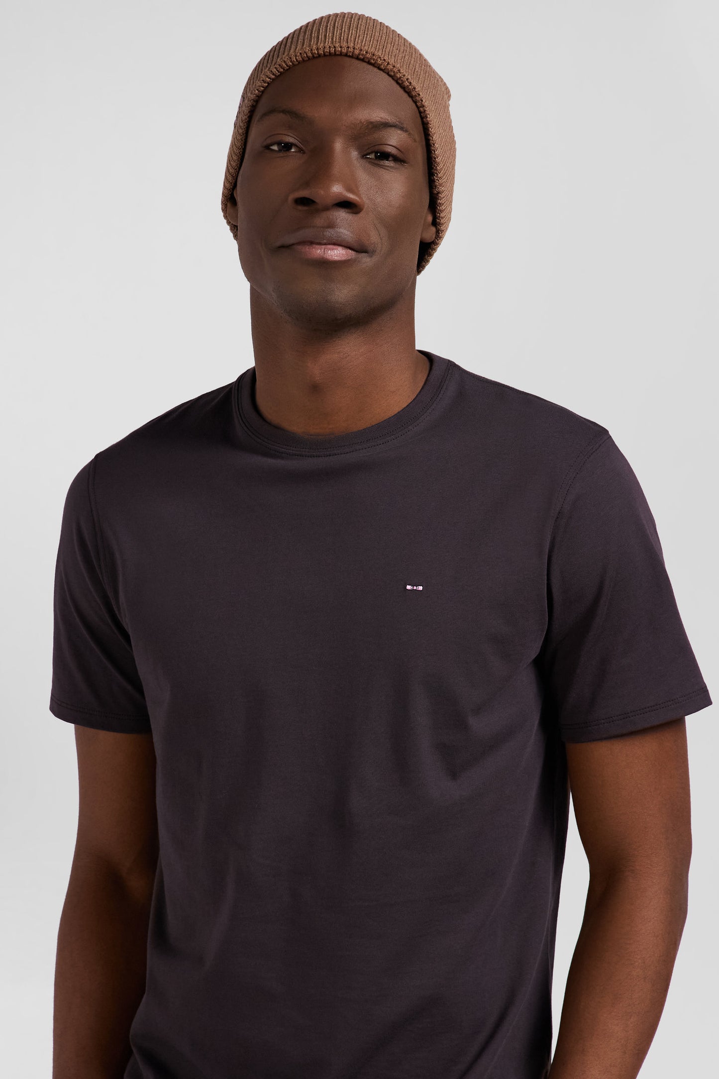 Regular brown Pima cotton short-sleeved T-shirt