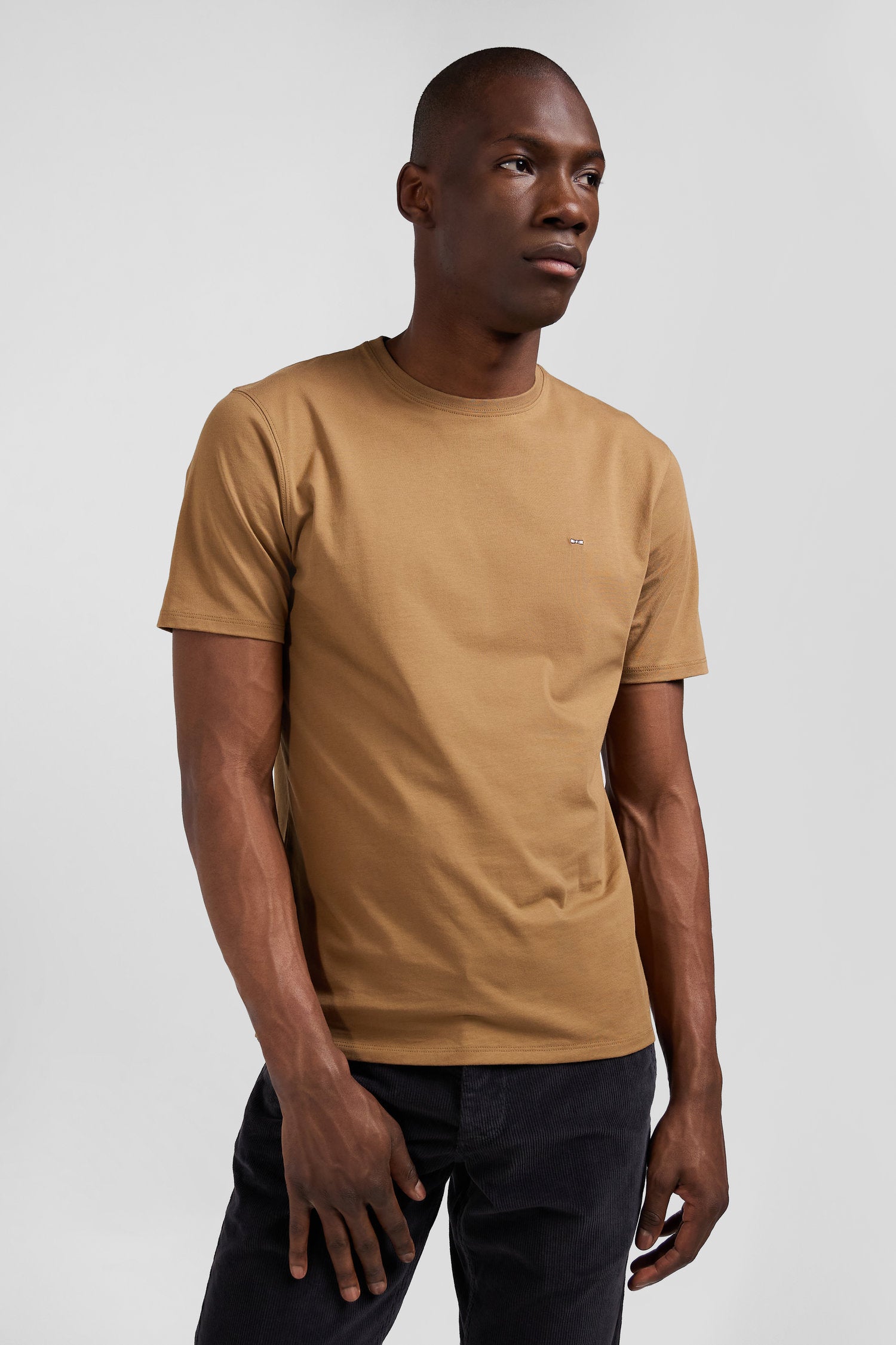 Regular camel Pima cotton short-sleeved T-shirt