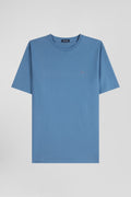 Regular blue Pima cotton short-sleeved T-shirt