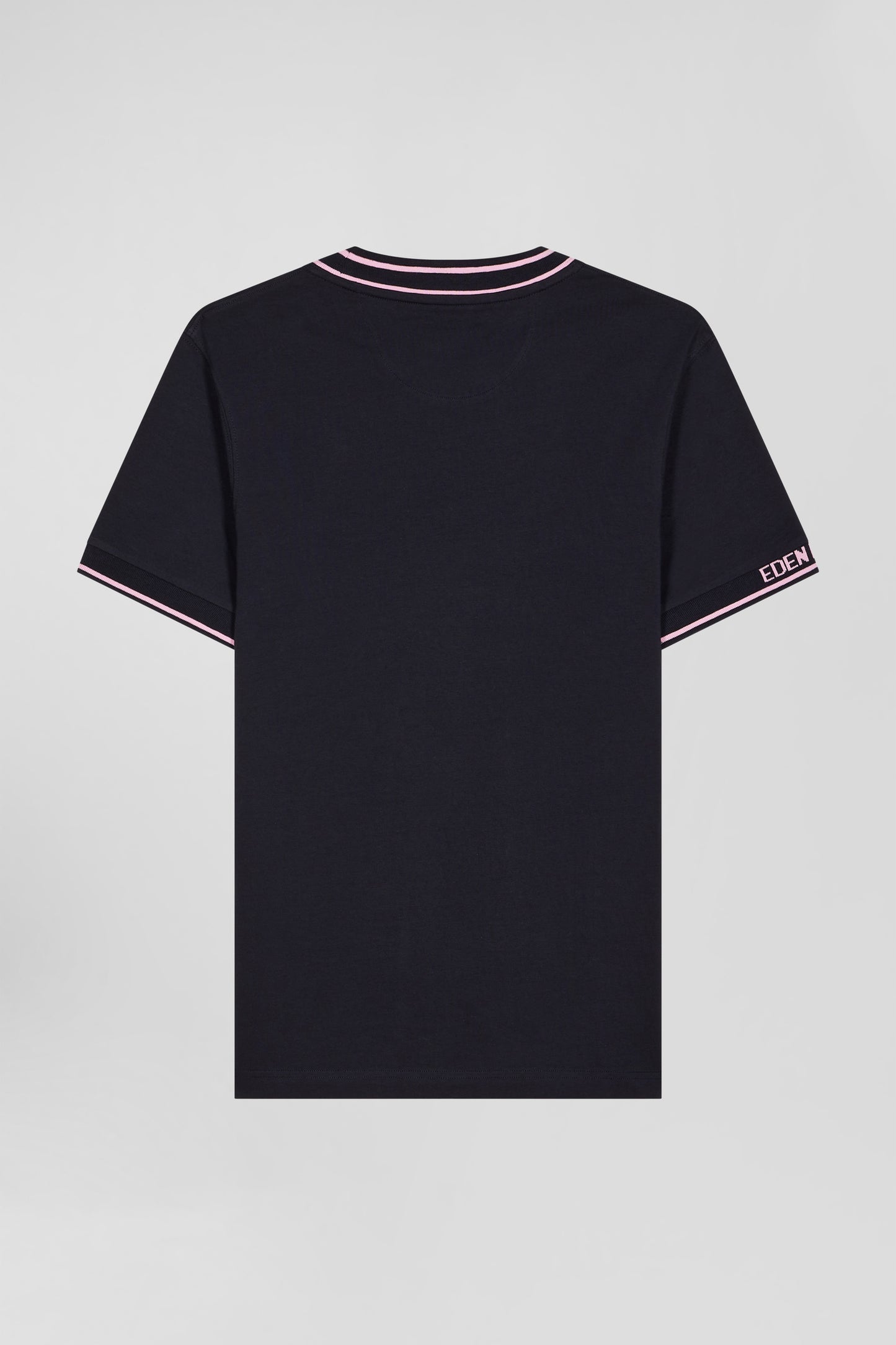 Slim navy blue short-sleeved cotton T-shirt with Eden Park ribs
