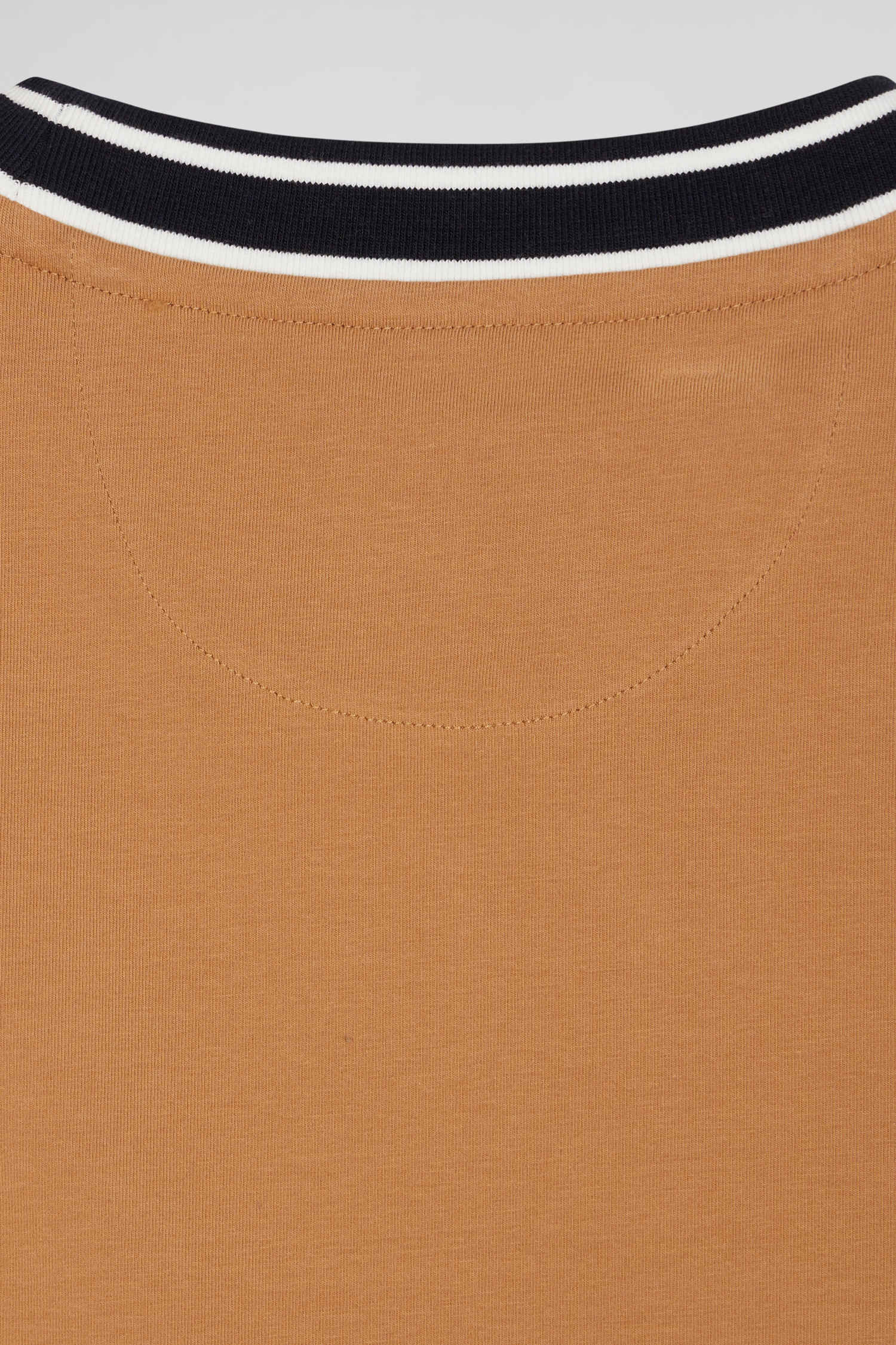 Slim camel short-sleeved cotton T-shirt with Eden Park ribs