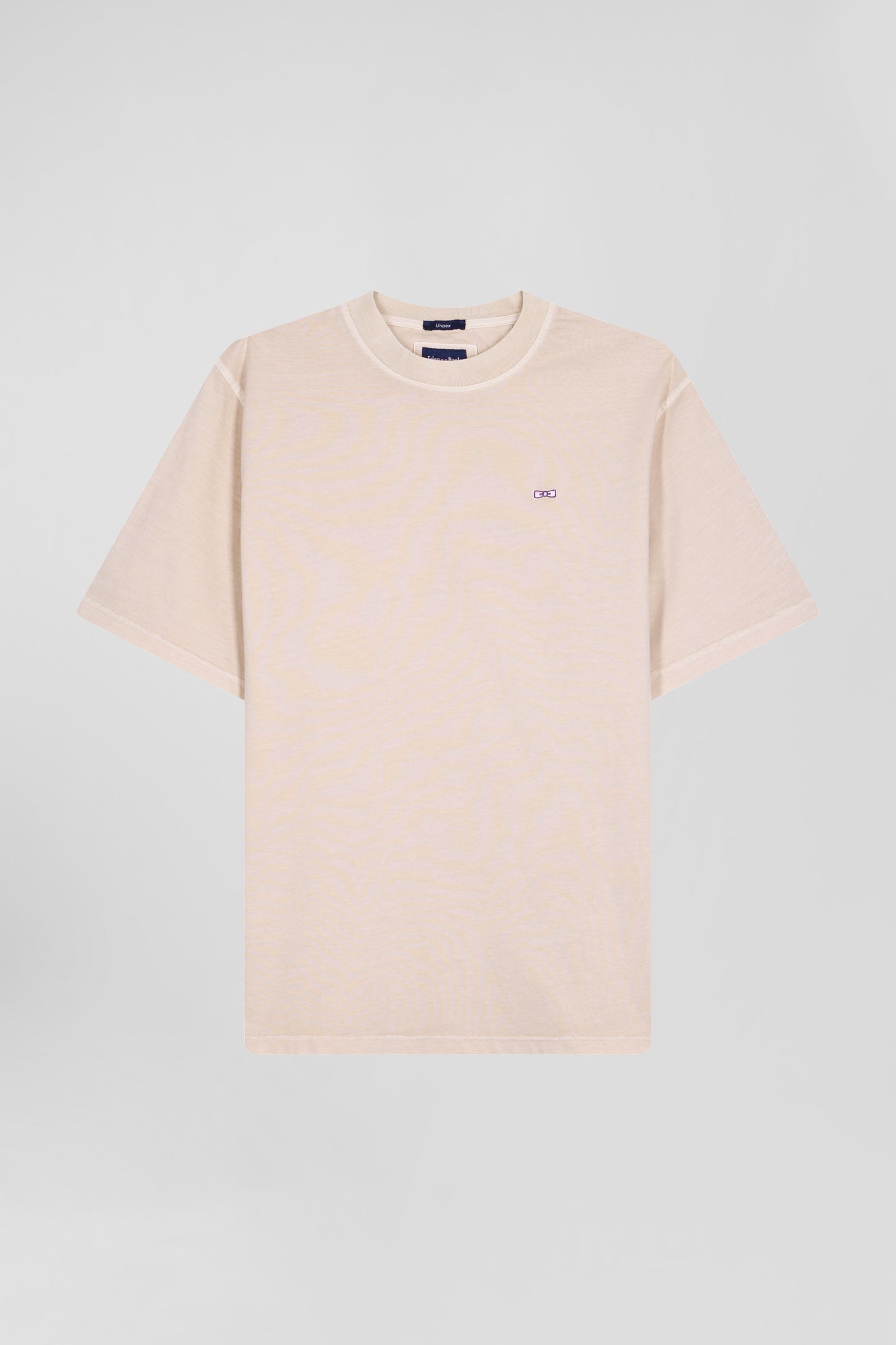 Oversize beige unisex short-sleeved T-shirt in overdyed cotton