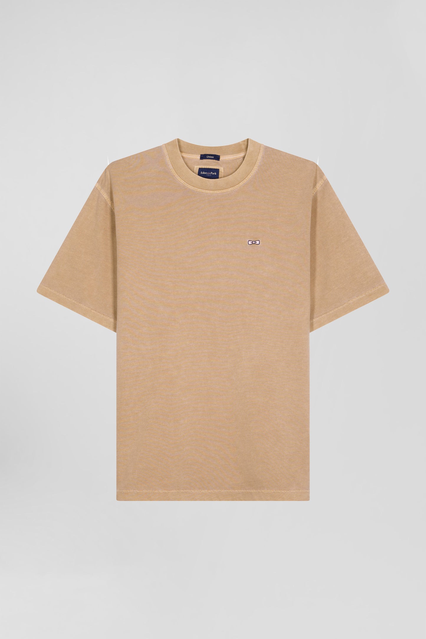 Oversize camel unisex short-sleeved T-shirt in overdyed cotton