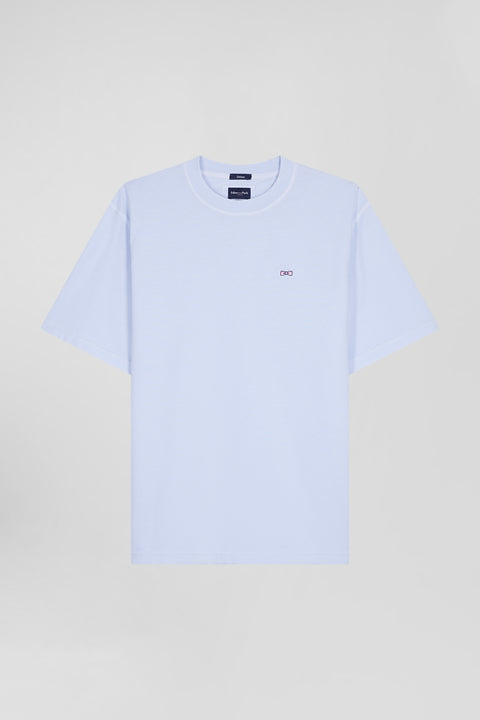 Oversize sky blue unisex short-sleeved T-shirt in overdyed cotton - Image 3