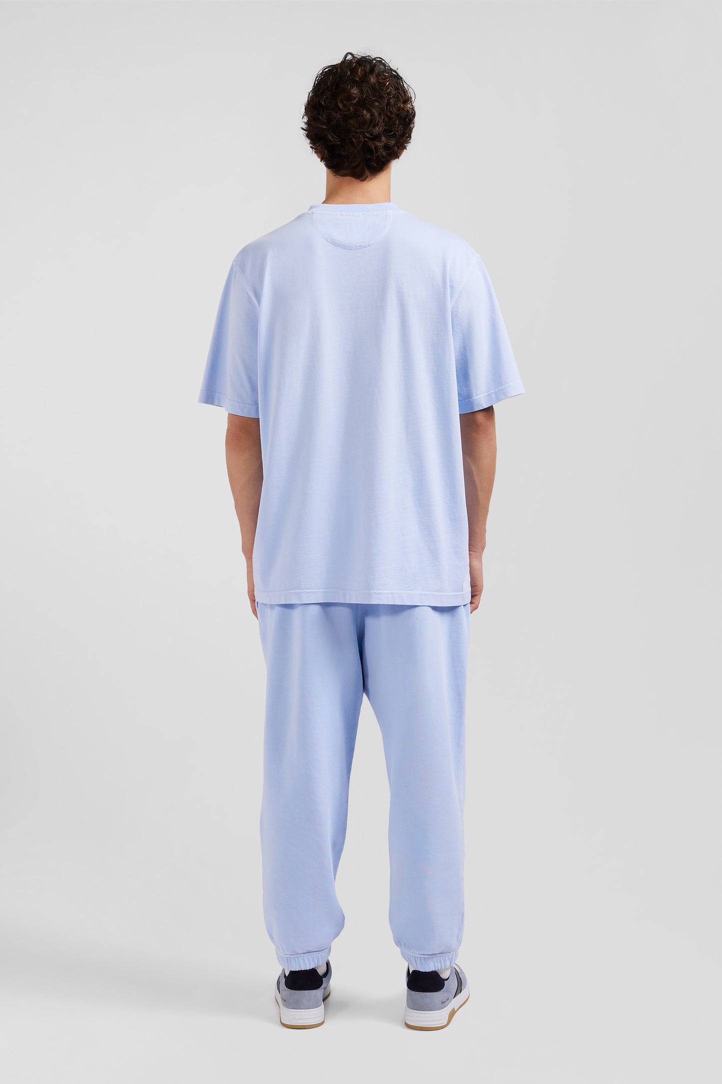 Oversize sky blue unisex short-sleeved T-shirt in overdyed cotton