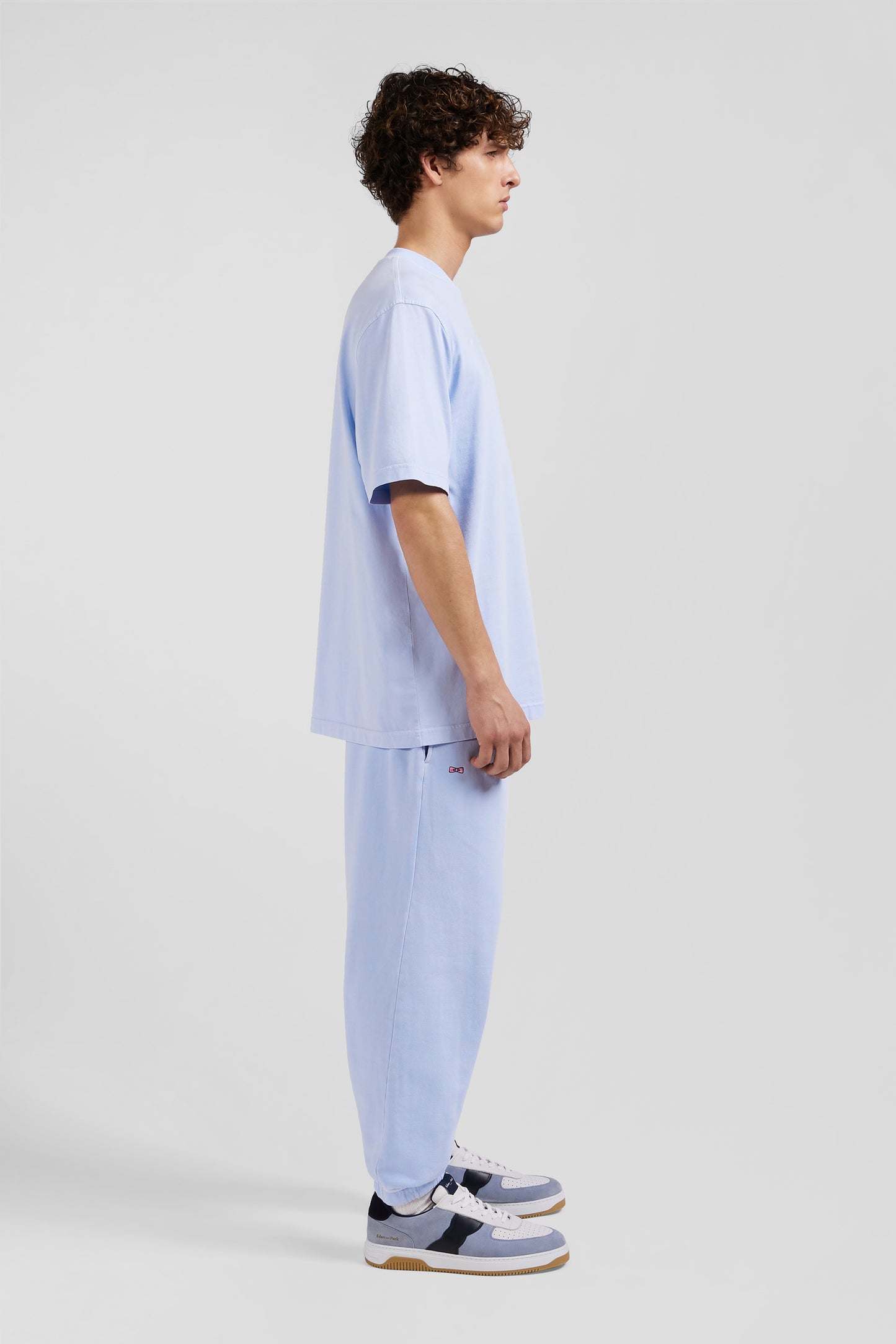 Oversize sky blue unisex short-sleeved T-shirt in overdyed cotton