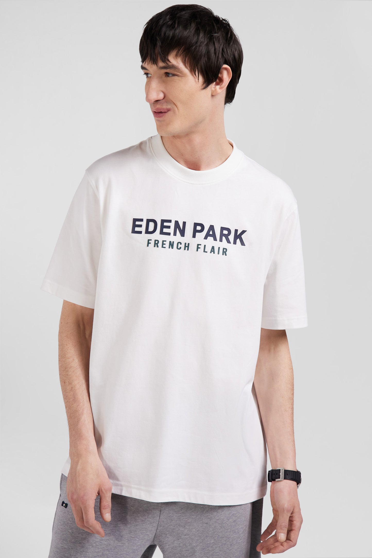 Oversize ecru Eden Park French Flair cotton short-sleeved T-shirt