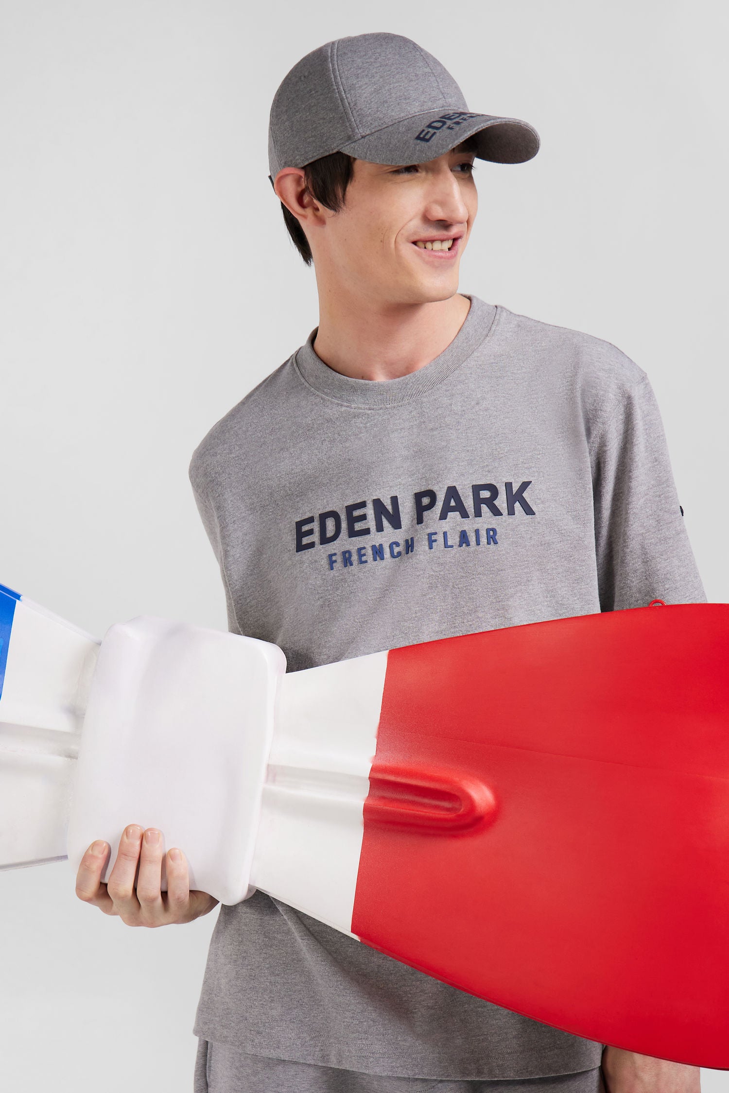 Oversize grey Eden Park French Flair cotton short-sleeved T-shirt