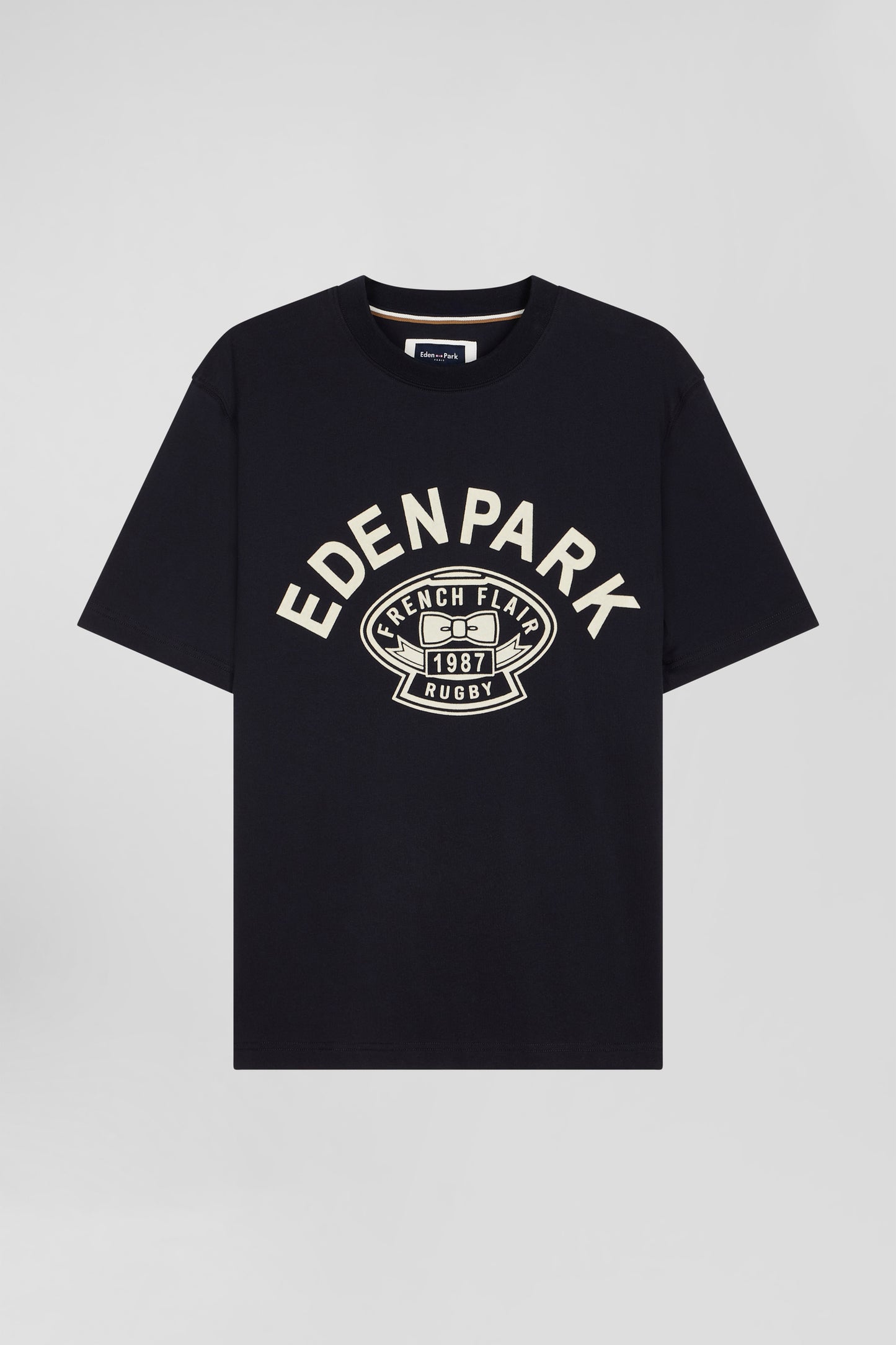 Oversize navy short-sleeved cotton T-shirt with Eden Park Rugby print