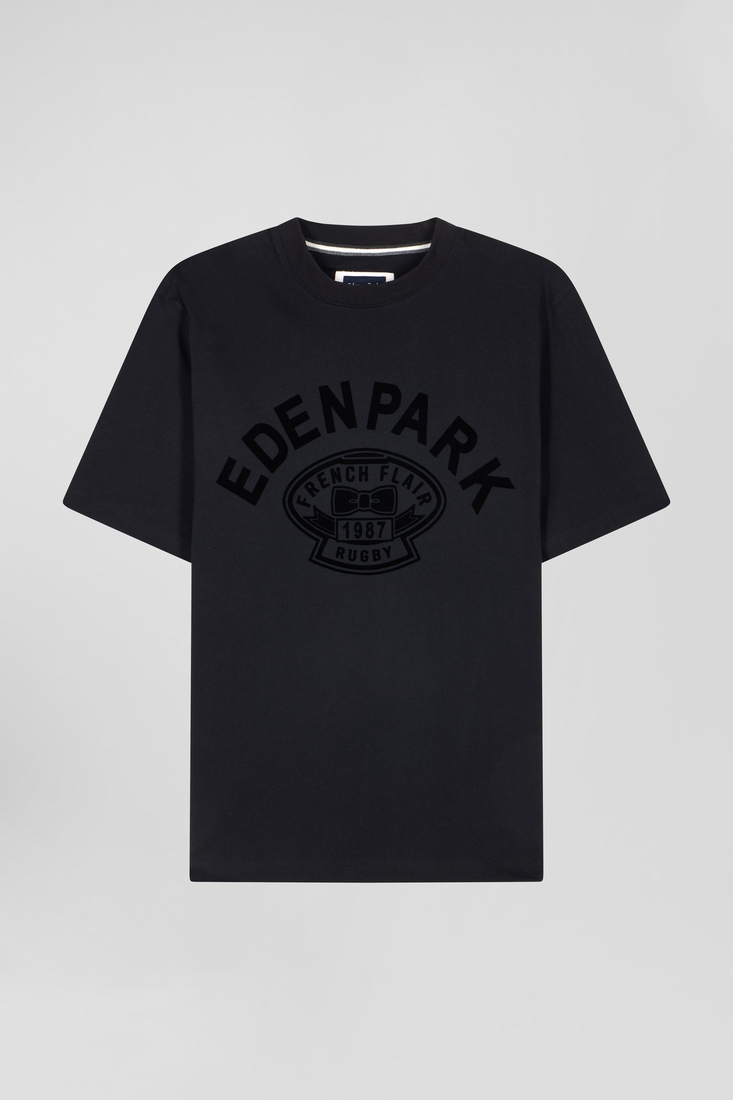 Oversize black short-sleeved cotton T-shirt with Eden Park Rugby print