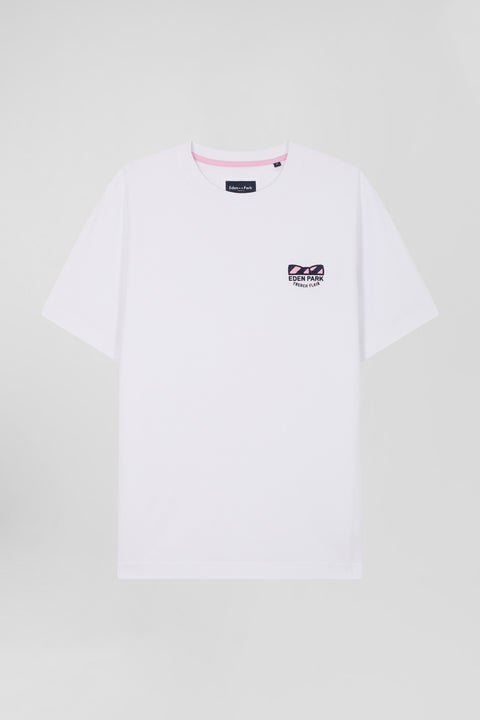 Regular white short-sleeved cotton T-shirt with tie patchwork emblem - Image 2