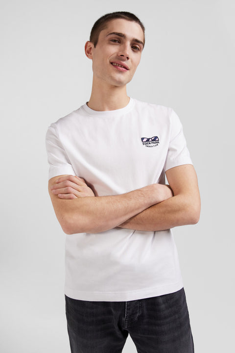 Regular white short-sleeved cotton T-shirt with tie patchwork emblem - Image 3