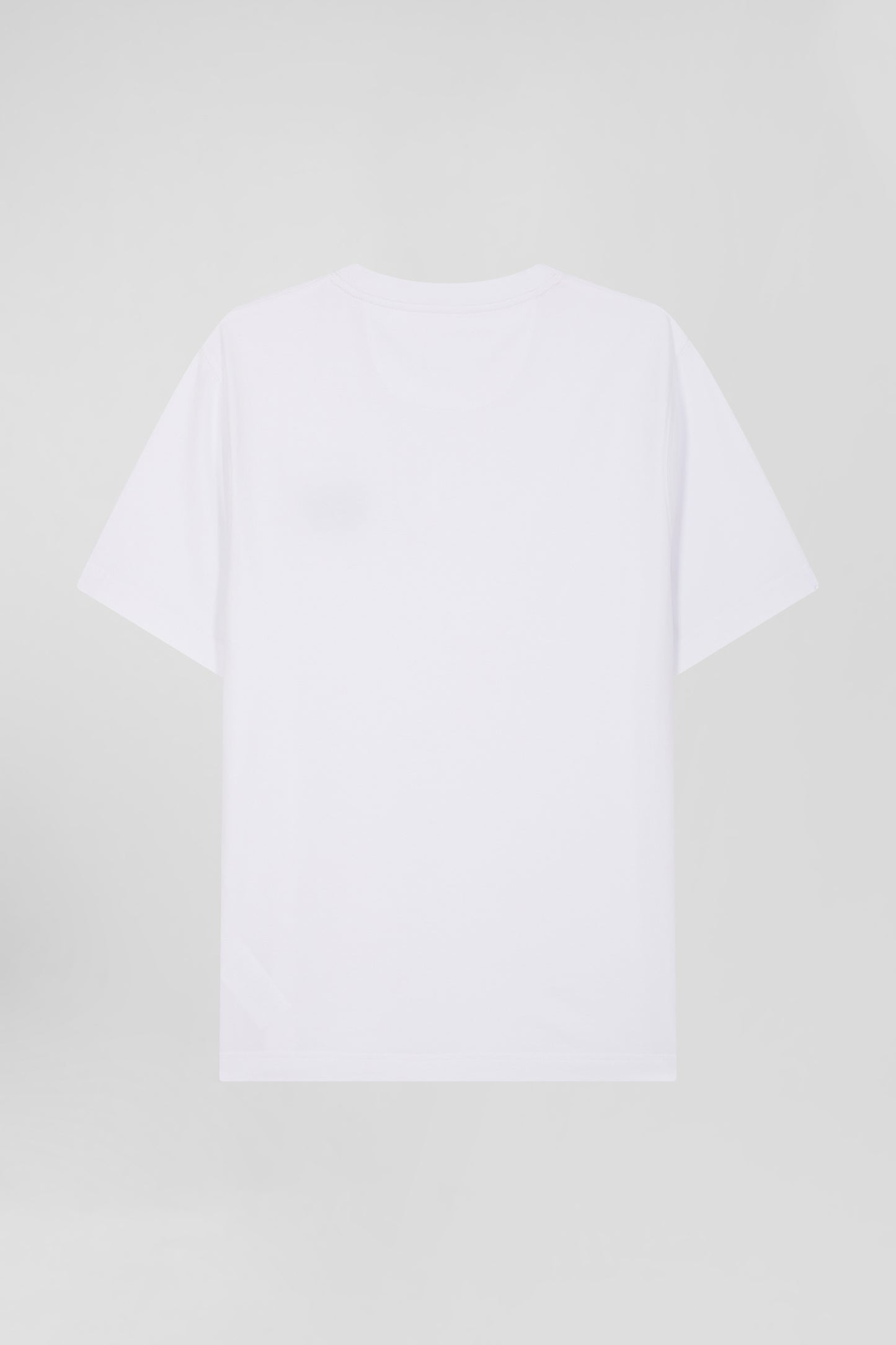 Regular white short-sleeved cotton T-shirt with tie patchwork emblem