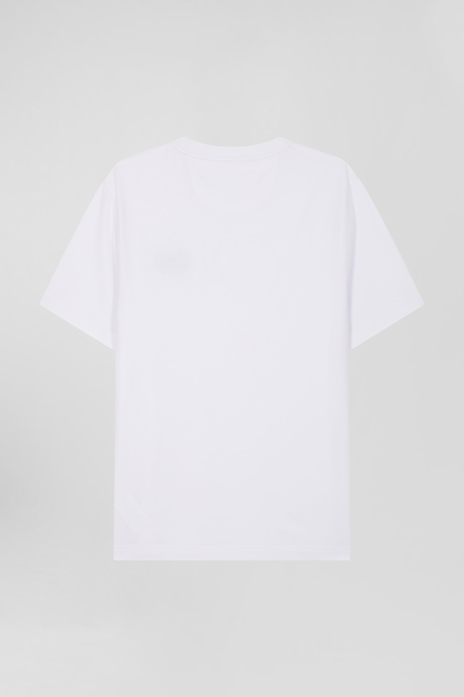 Regular white short-sleeved cotton T-shirt with tie patchwork emblem