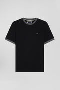 Regular black short-sleeved cotton T-shirt with back embroidery