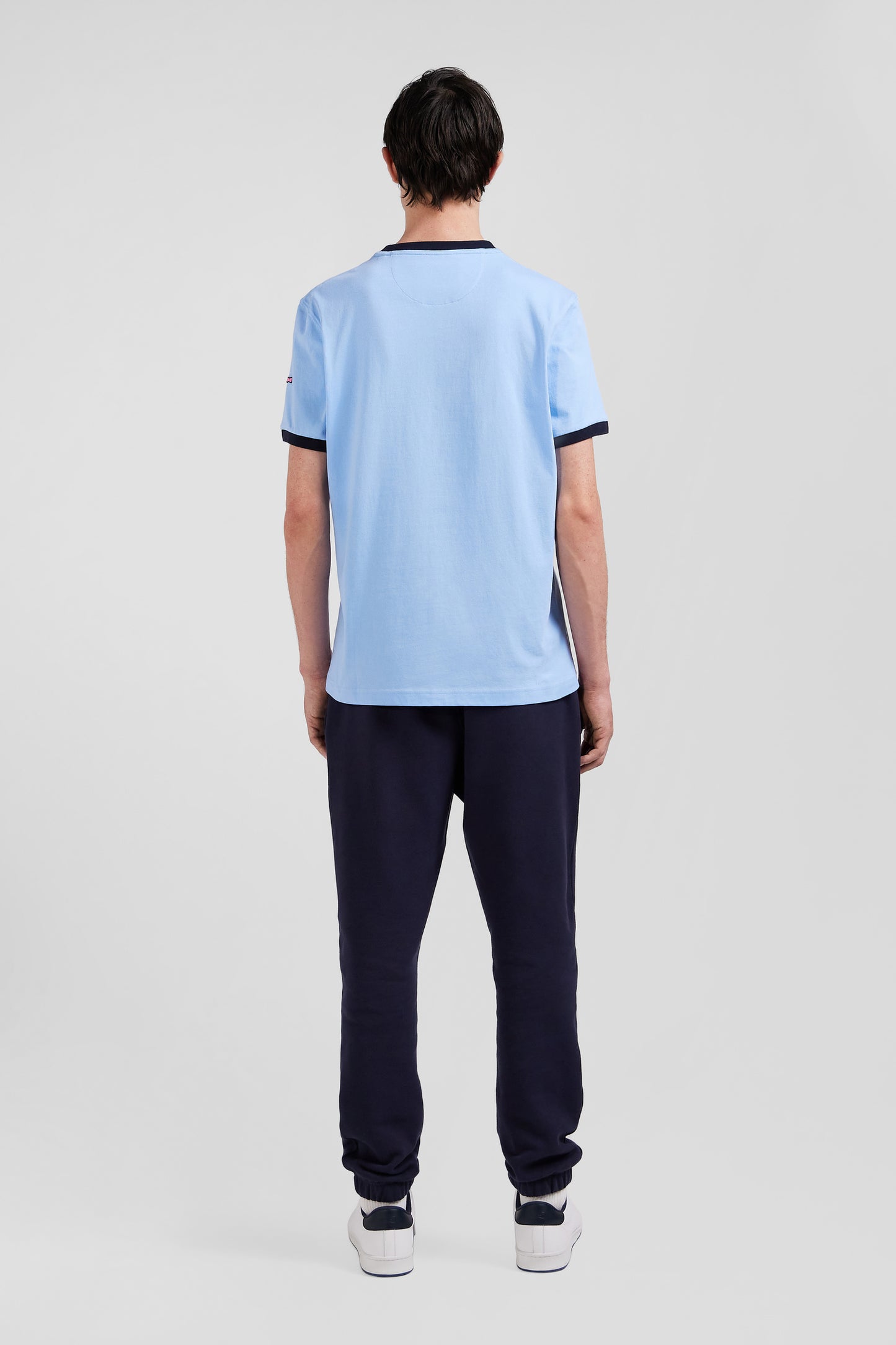 Relaxed sky blue bicolor short-sleeved cotton T-shirt with Eden Park 10 print