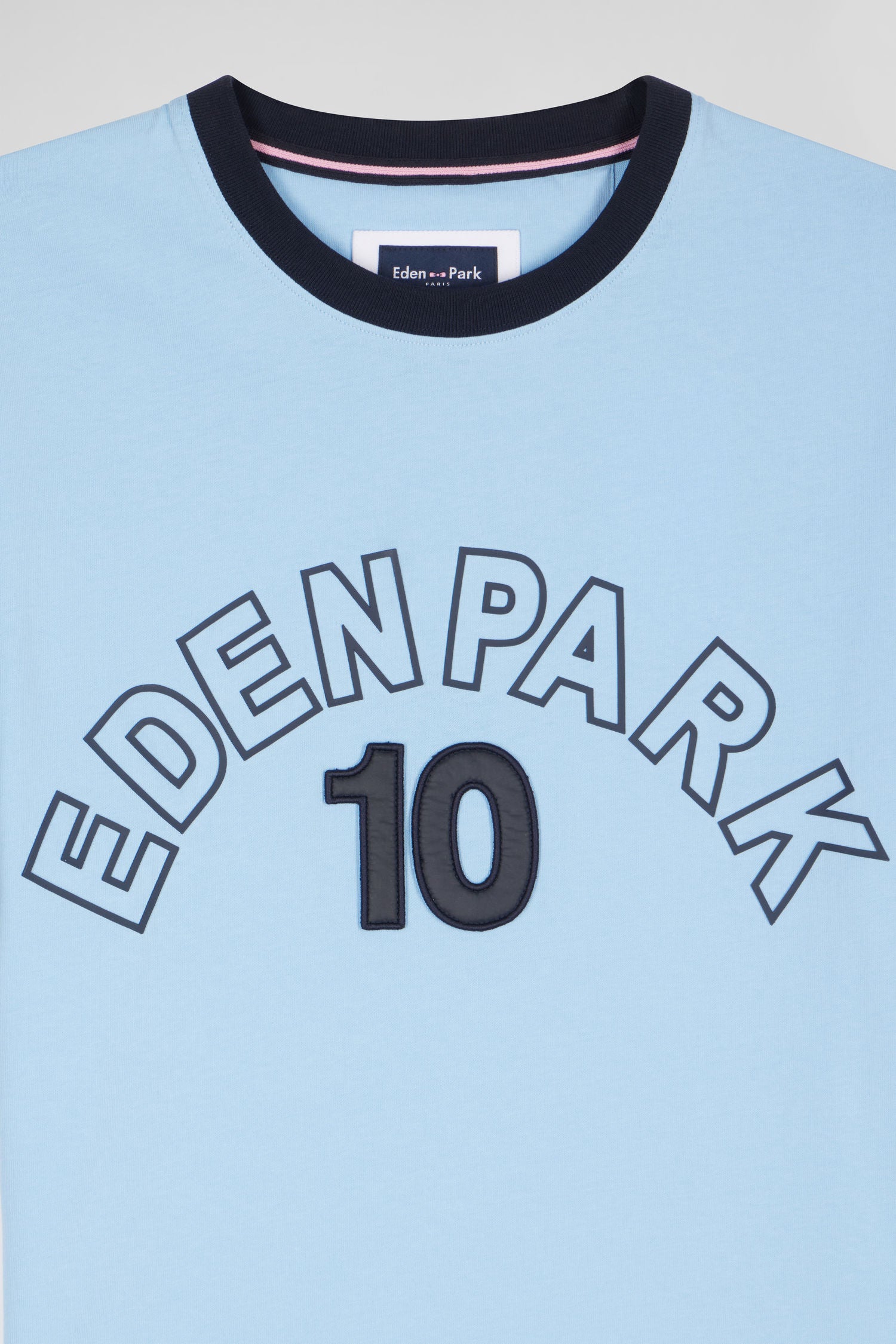 Relaxed sky blue bicolor short-sleeved cotton T-shirt with Eden Park 10 print