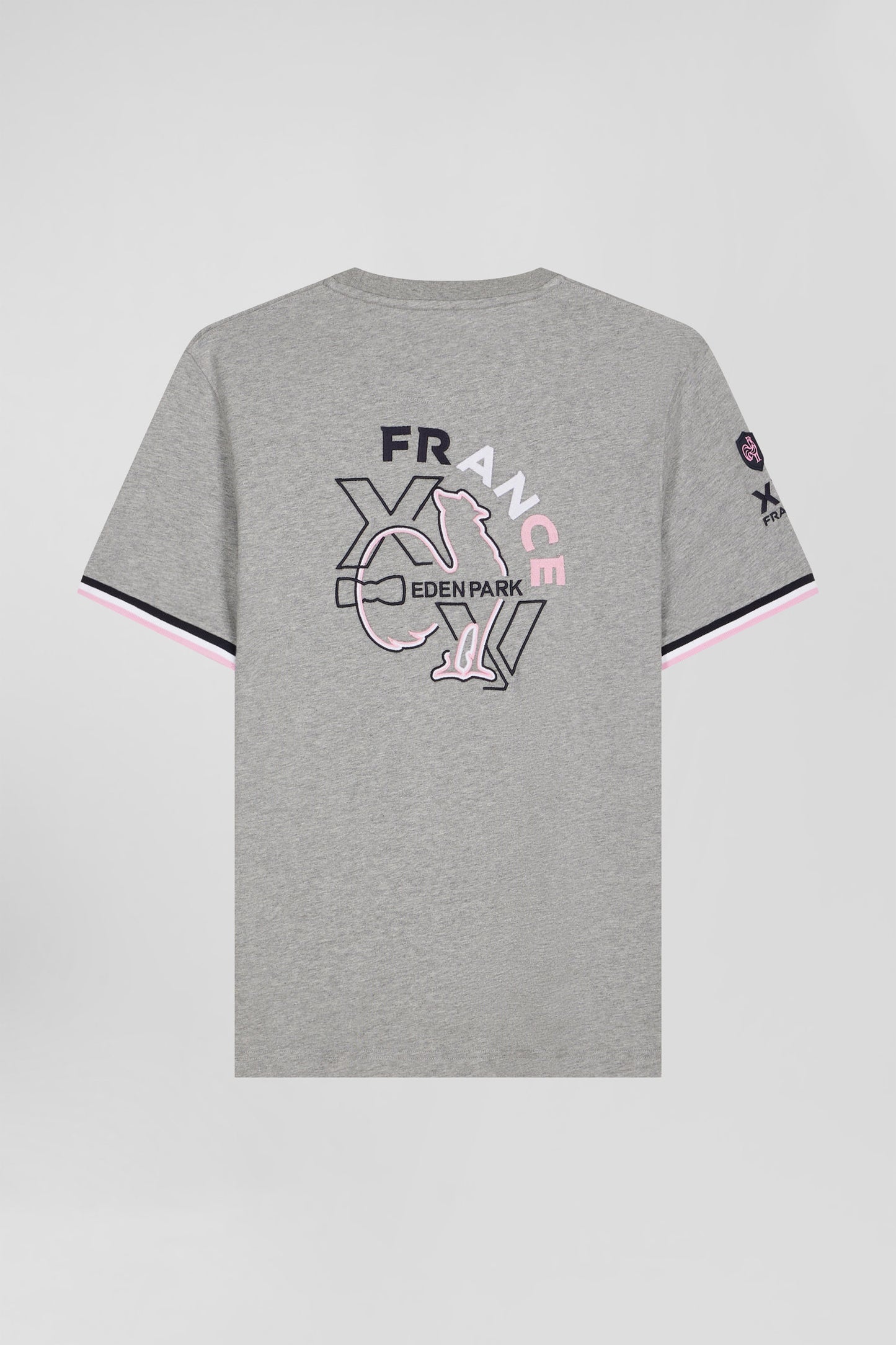 Regular grey short-sleeved cotton T-shirt with XV de France embroidery