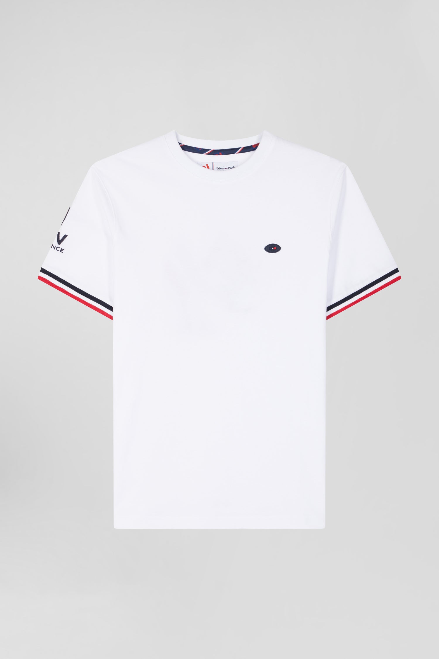 Regular white short-sleeved cotton T-shirt with tricolor XV de France embroidery