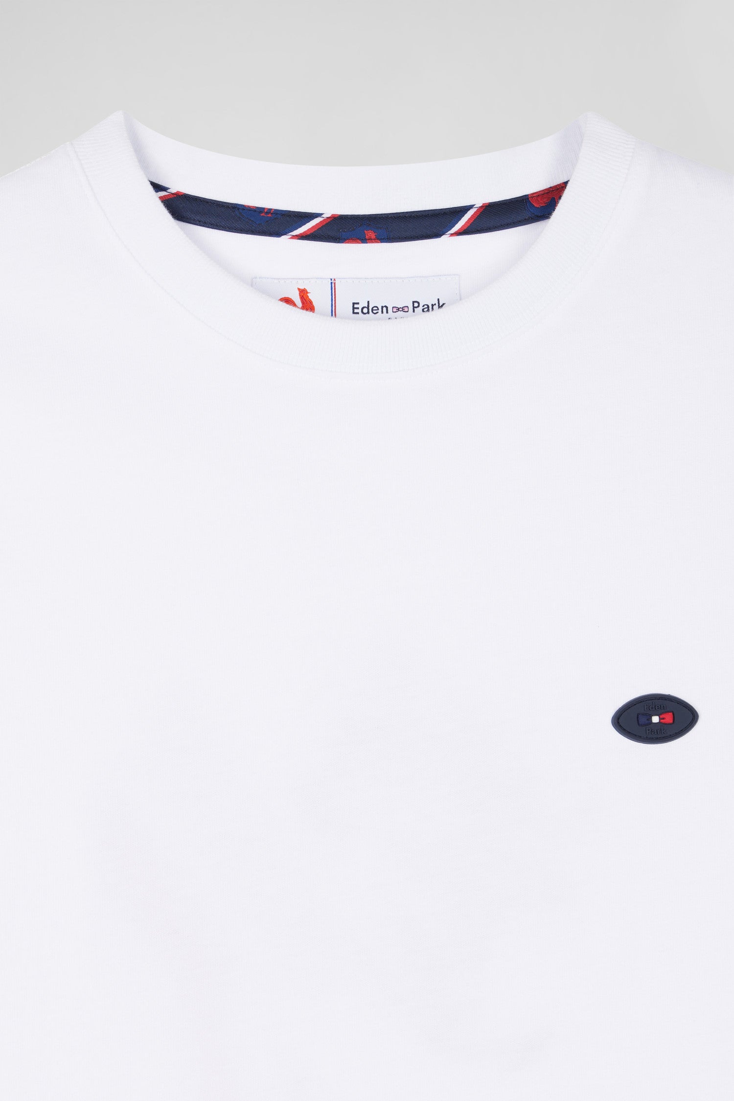 Regular white short-sleeved cotton T-shirt with tricolor XV de France embroidery