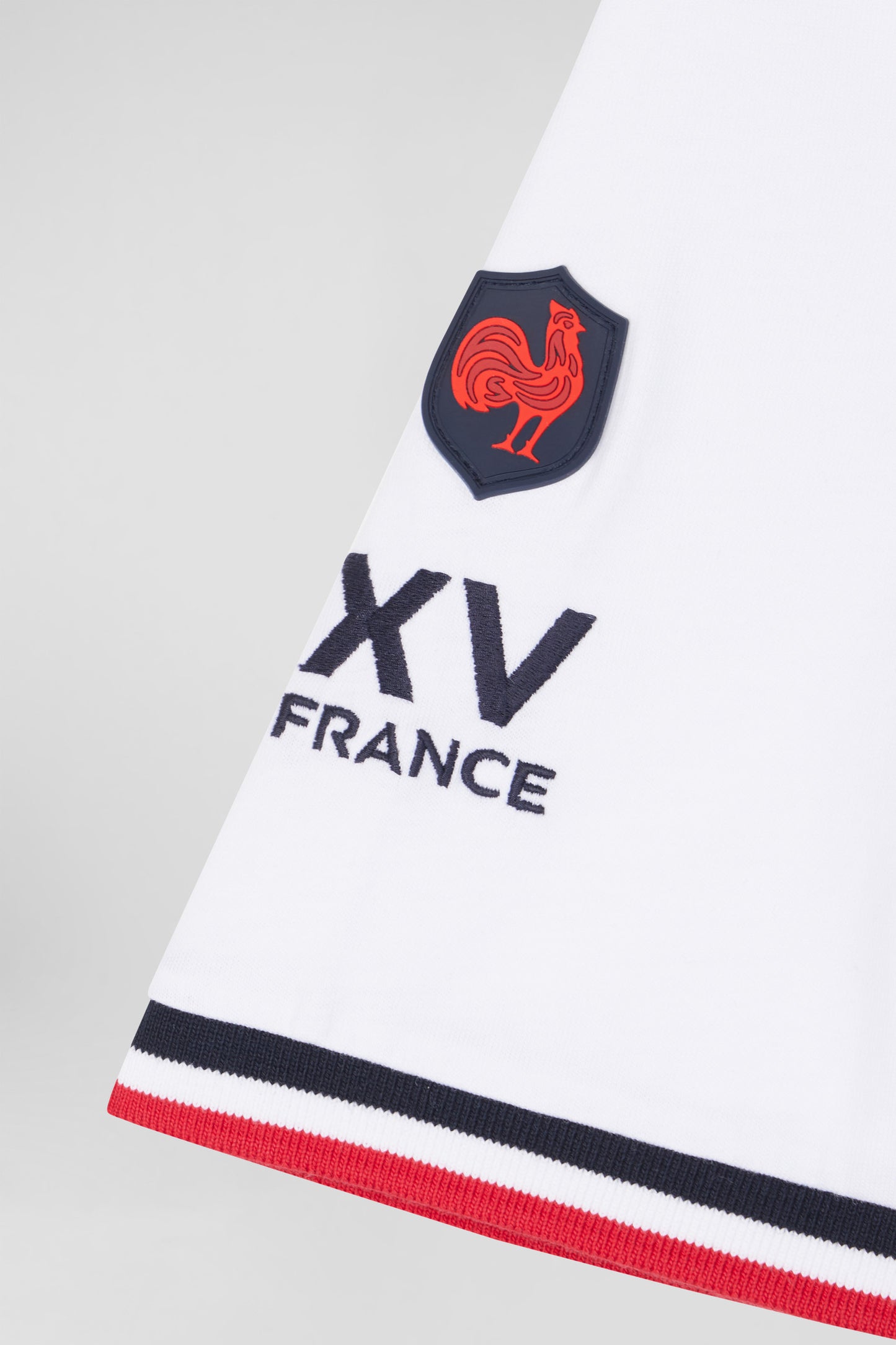 Regular white short-sleeved cotton T-shirt with tricolor XV de France embroidery