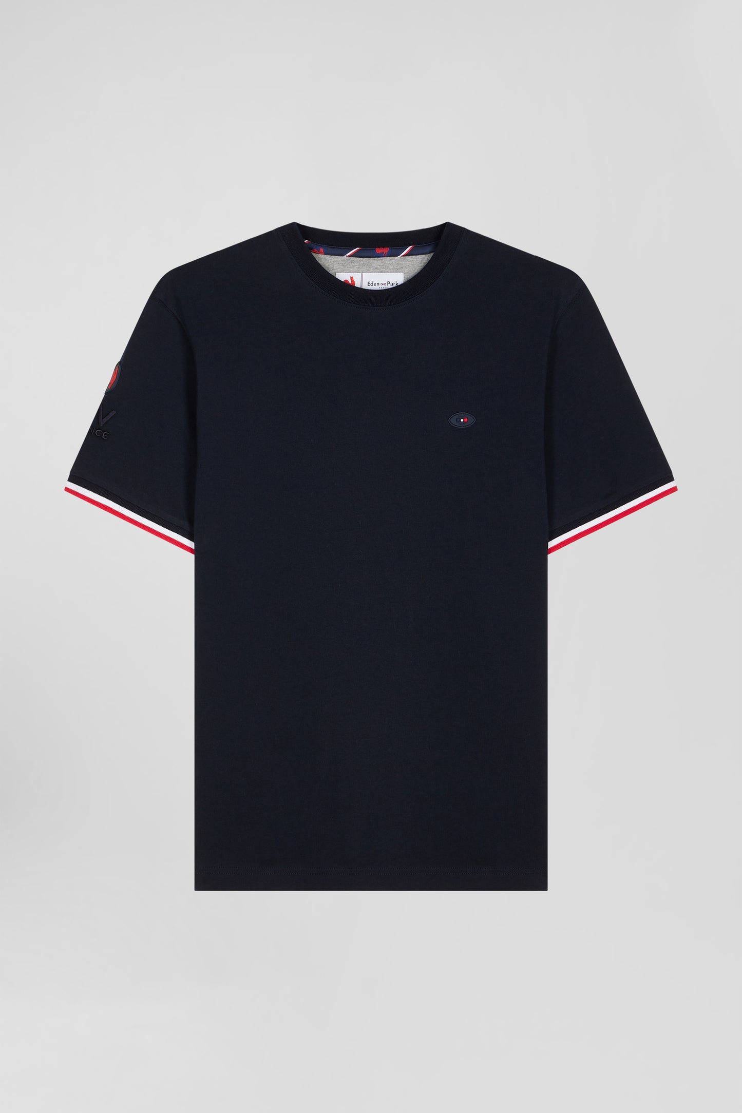 Regular navy short-sleeved cotton T-shirt with tricolor XV de France embroidery