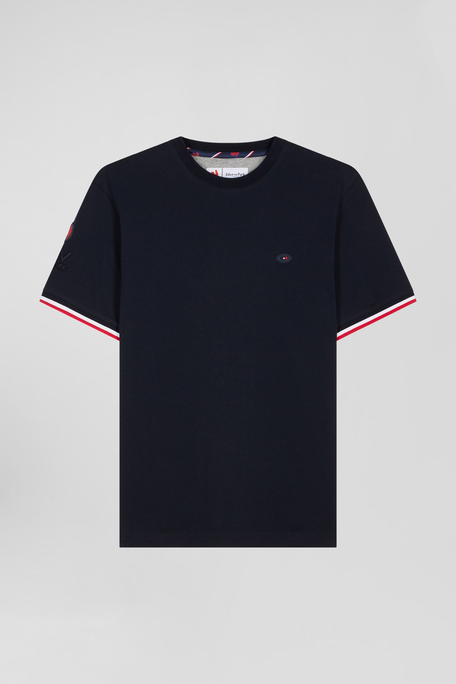 Regular navy short-sleeved cotton T-shirt with tricolor XV de France embroidery