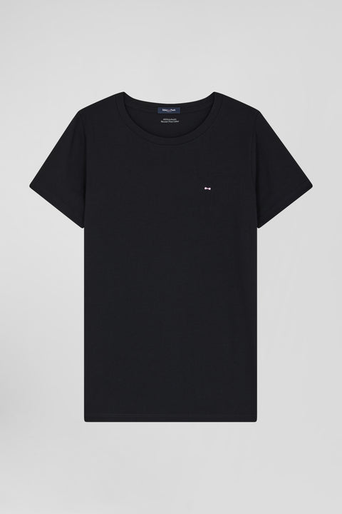 Regular women's black short-sleeved cotton T-shirt - Image 1